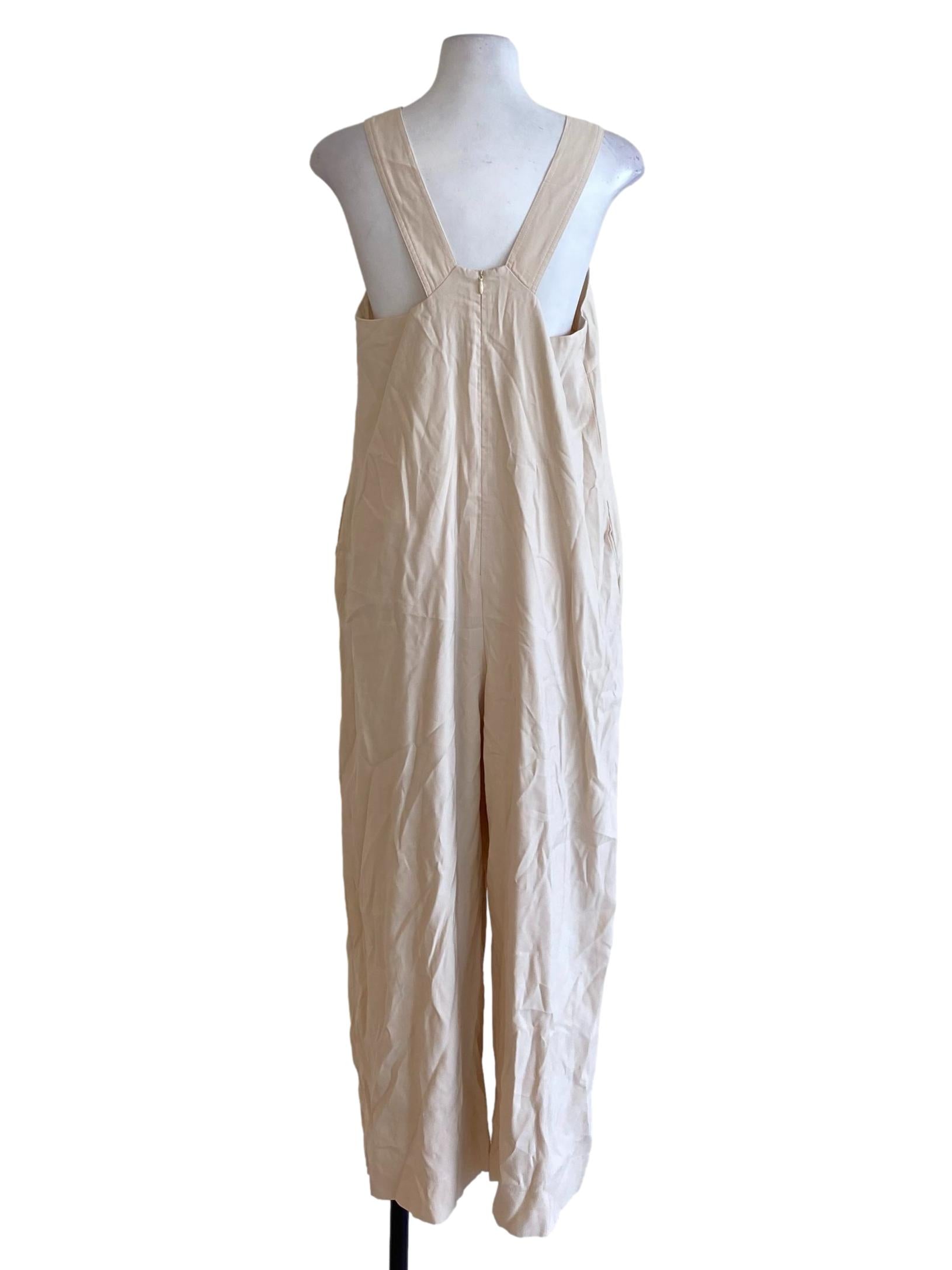 Parchment White Round Neck Sleeveless Plain Jumpsuit