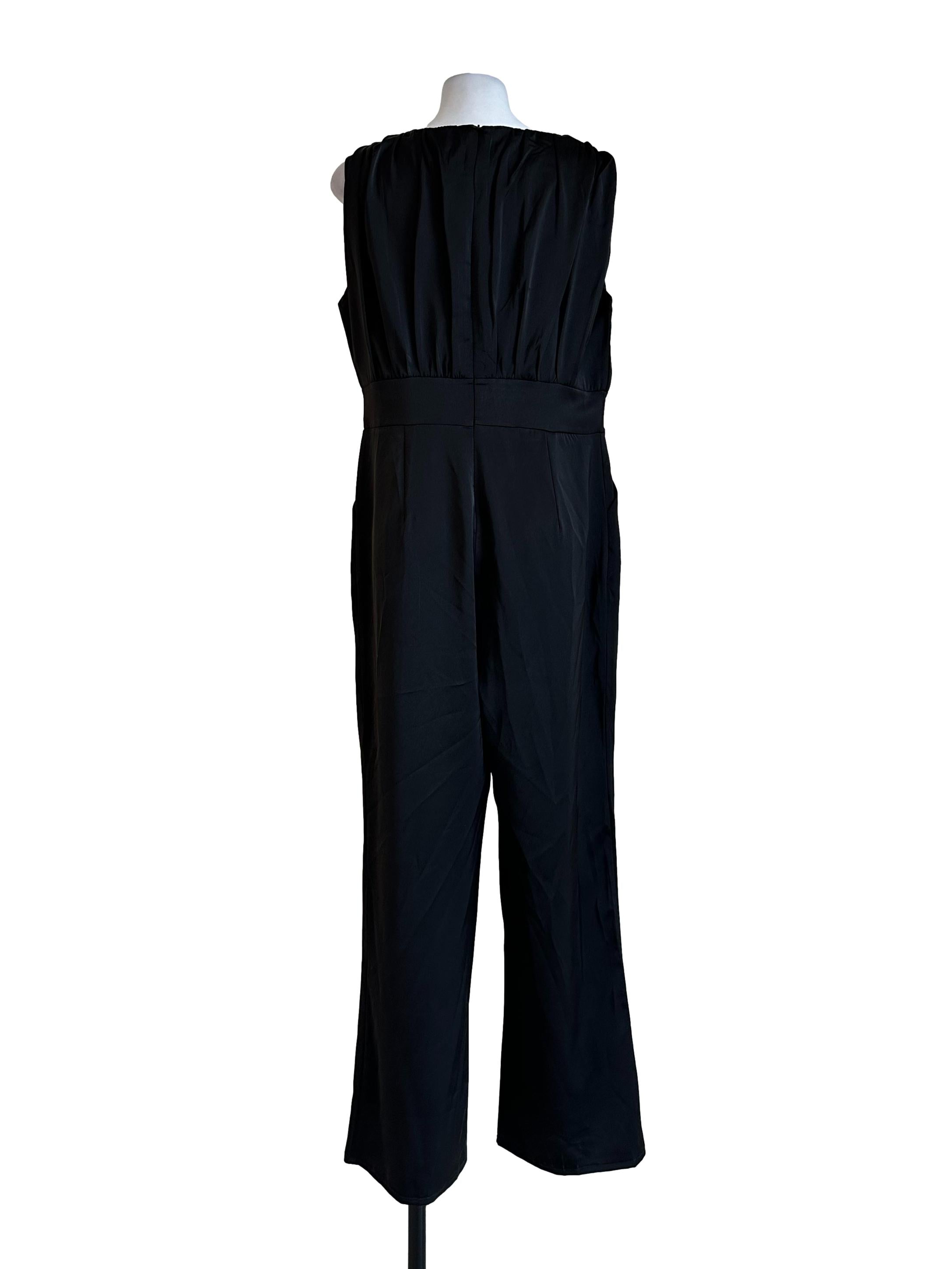 Black Plain Satin Jumpsuits
