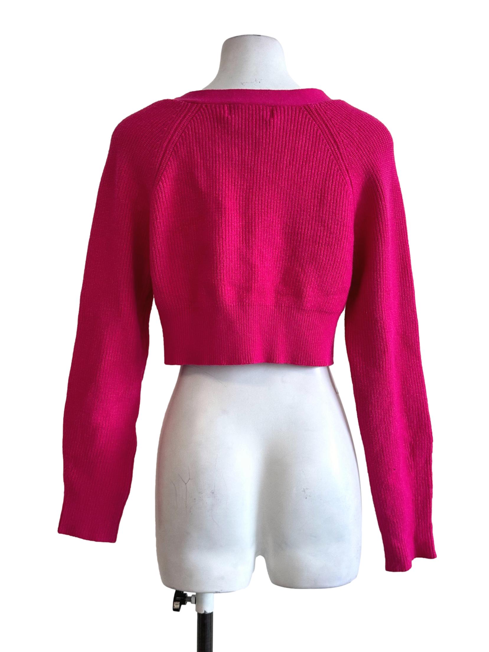 Hot Pink Knit Crop Cardigan YHF