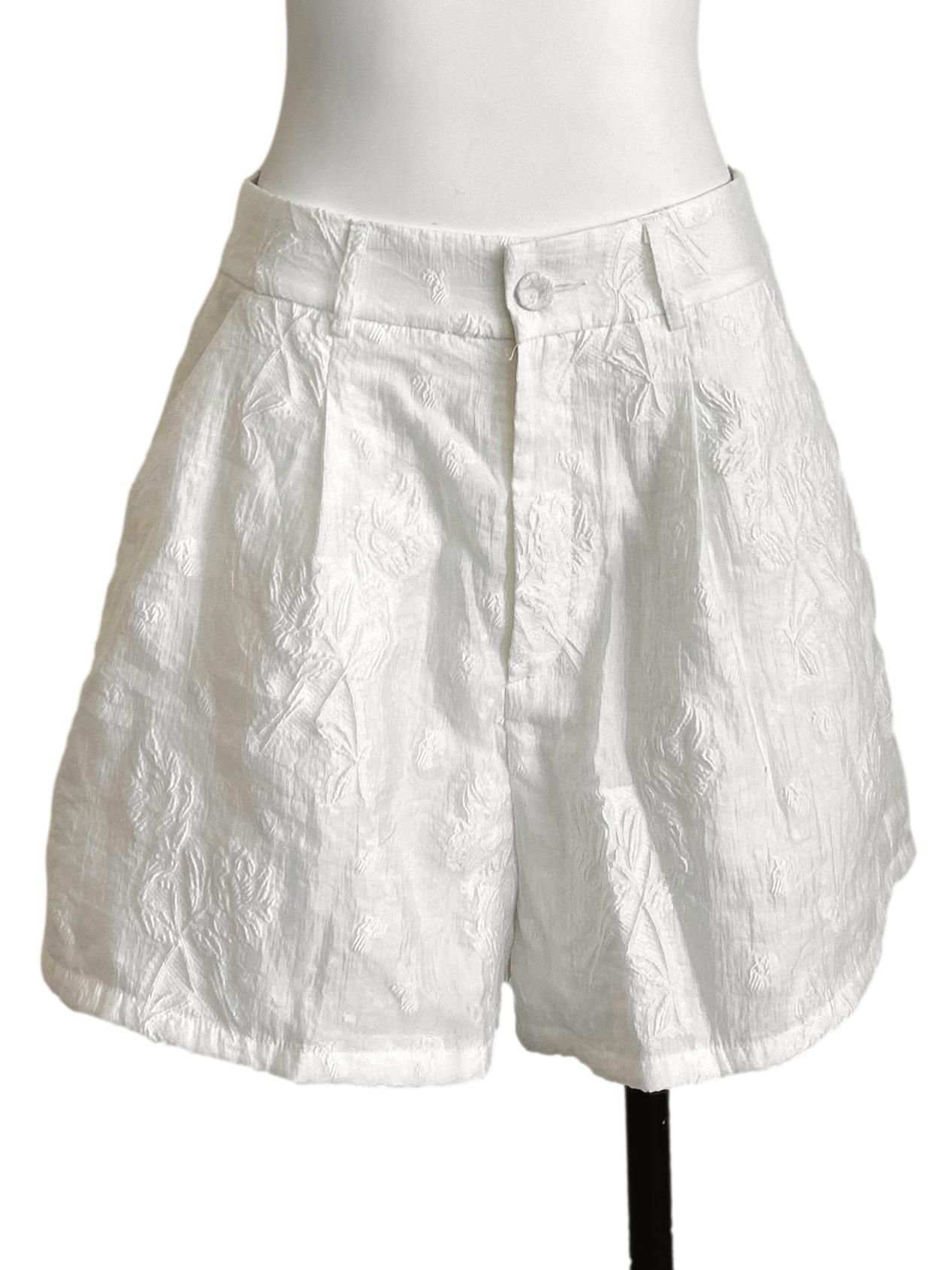 White Textured Jacquard High-Waisted Shorts TCL