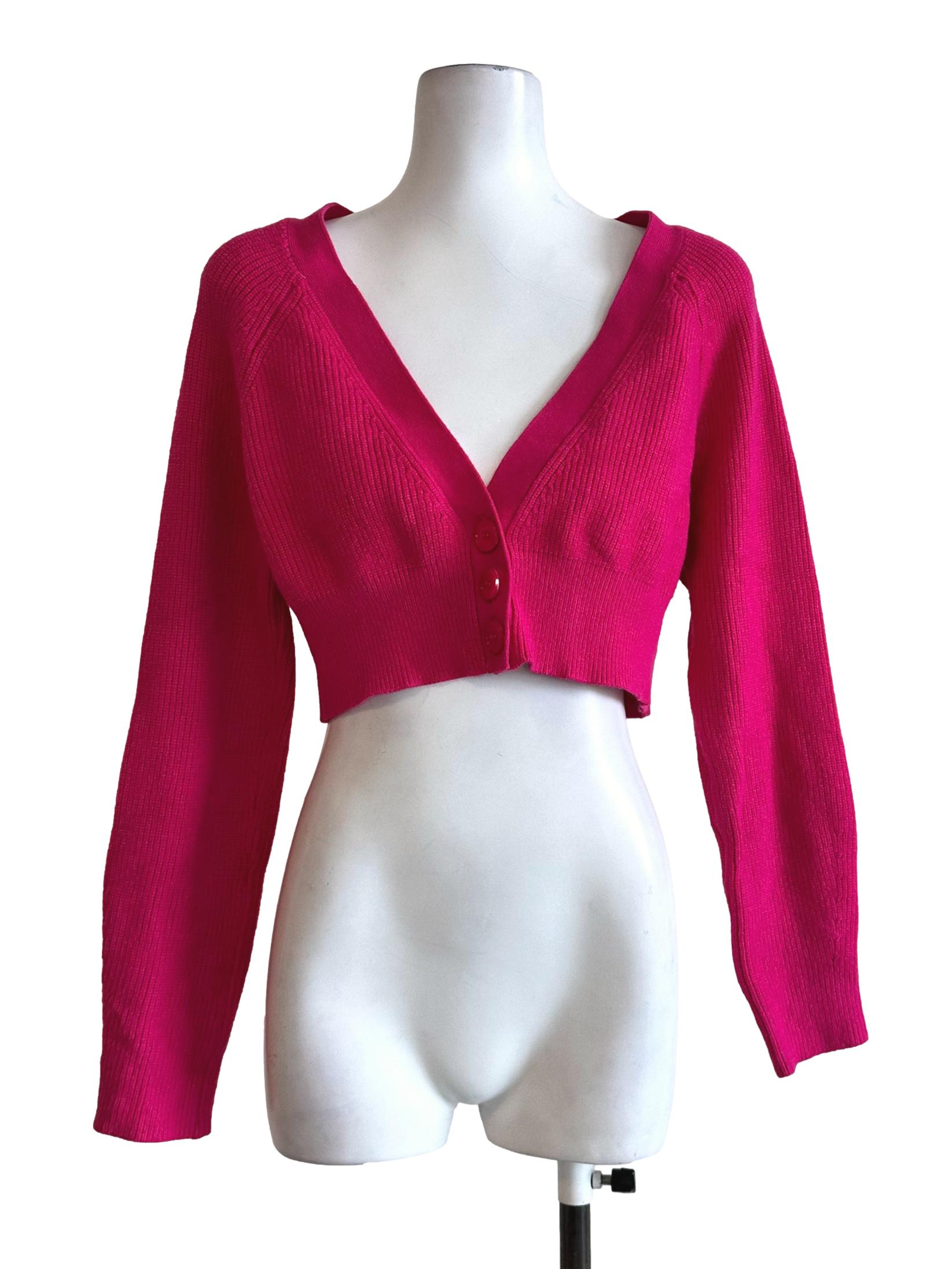 Hot Pink Knit Crop Cardigan YHF