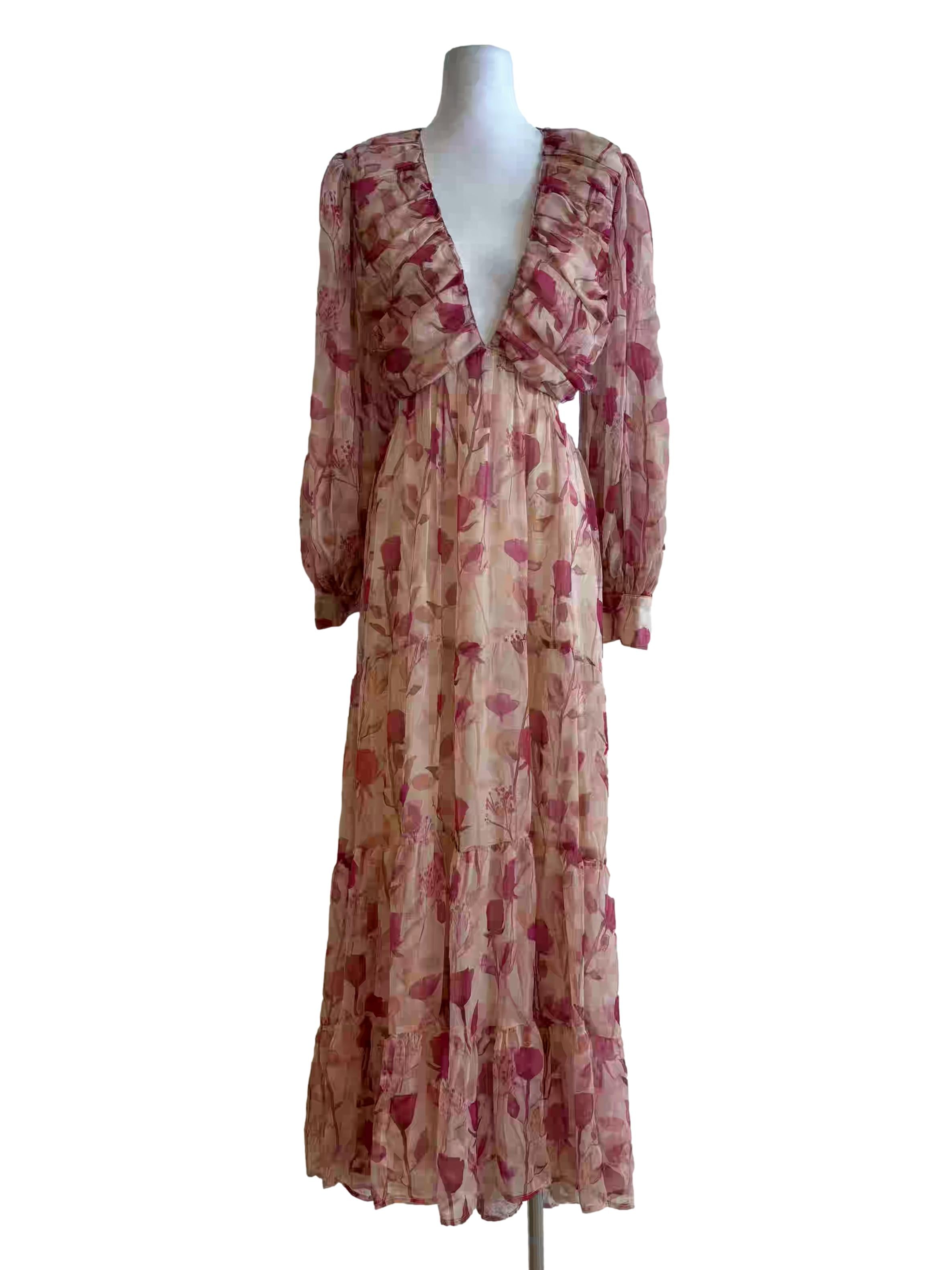 Blush Pink Floral Chiffon Tier Dress