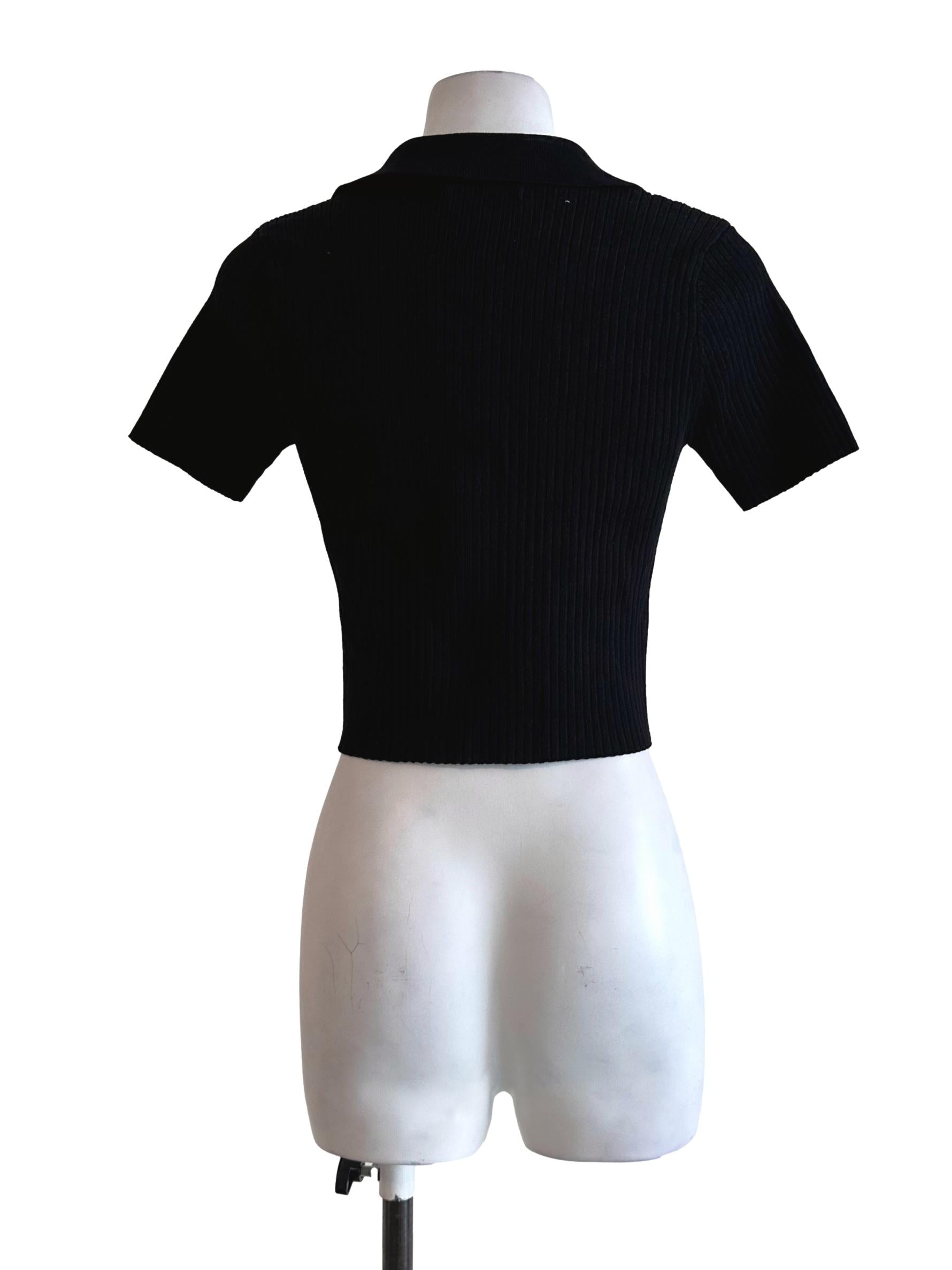 Black Textured Collar Top YHF