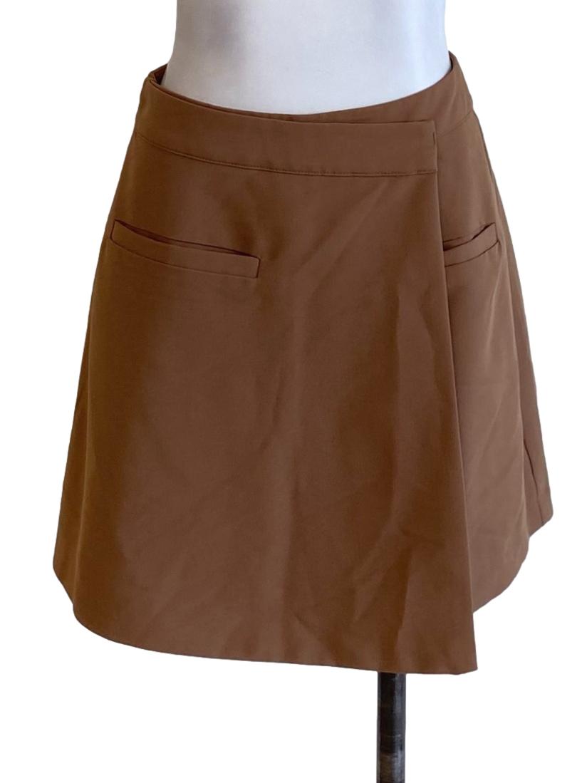 Dark Caramel Brown Asymmetrical A-Line Skort