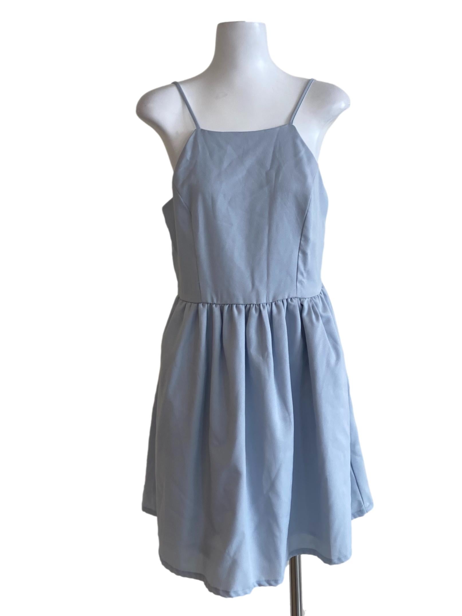 Sky Blue Twill Spaghetti Strap Tent Dress