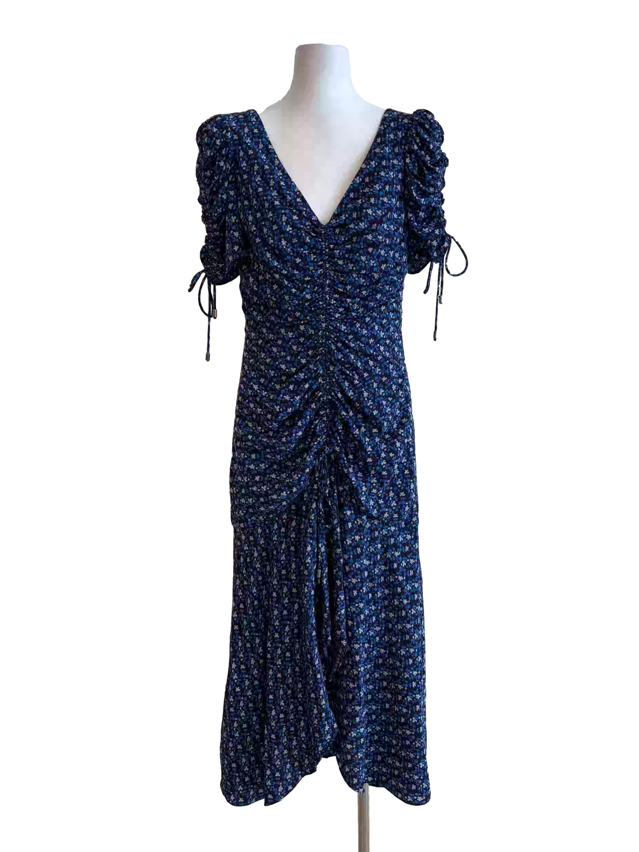 Sapphire Blue Floral Ruched Bodycon Dress
