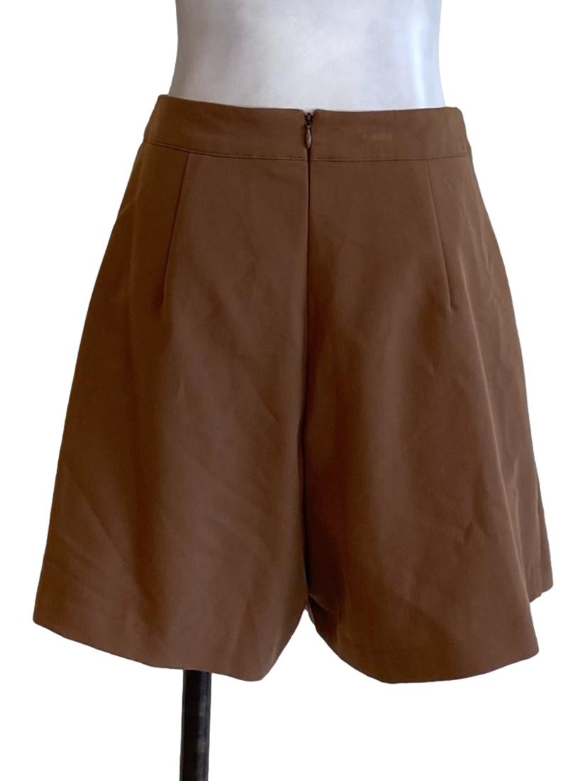 Dark Caramel Brown Asymmetrical A-Line Skort