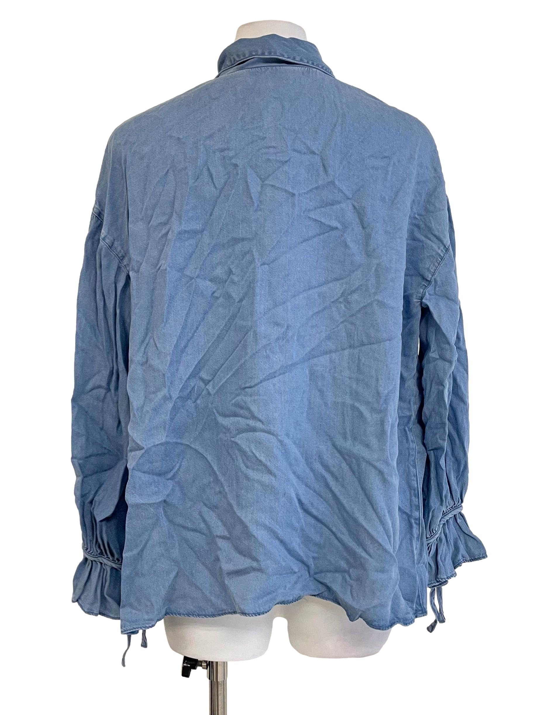Blue Tie Neck Long Tail Top