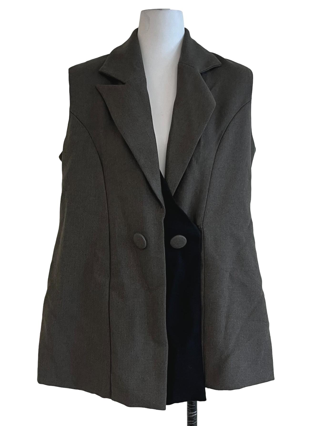 Deep Grey Twill Single-Breasted Blazer