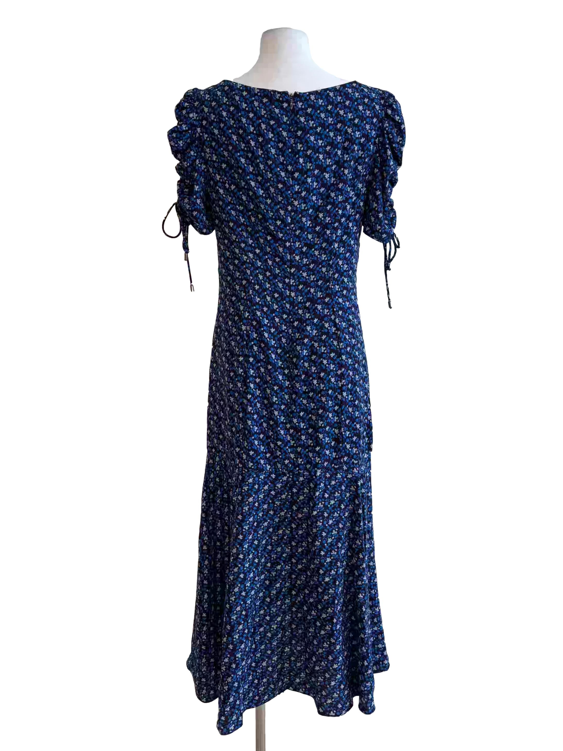 Sapphire Blue Floral Ruched Bodycon Dress