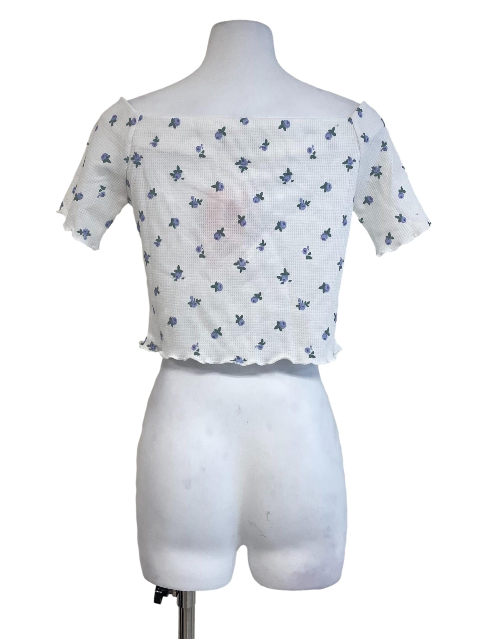 White Wide Neck Floral Crop Top
