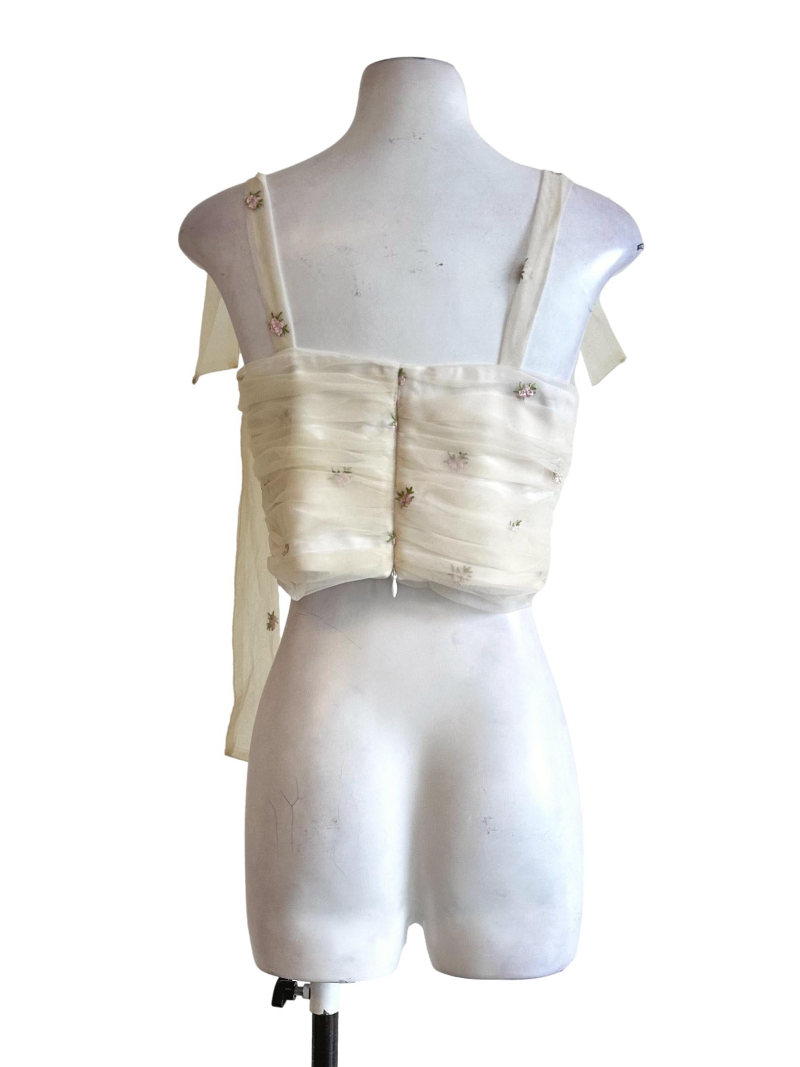 Cream White Flower Embroidered Sleeveless Top