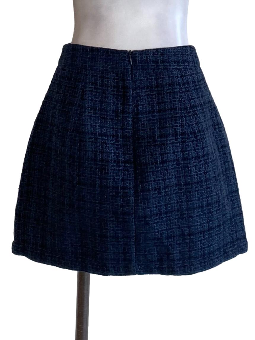 Midnight Blue Boucle Mini A-Line Tweed Skirt
