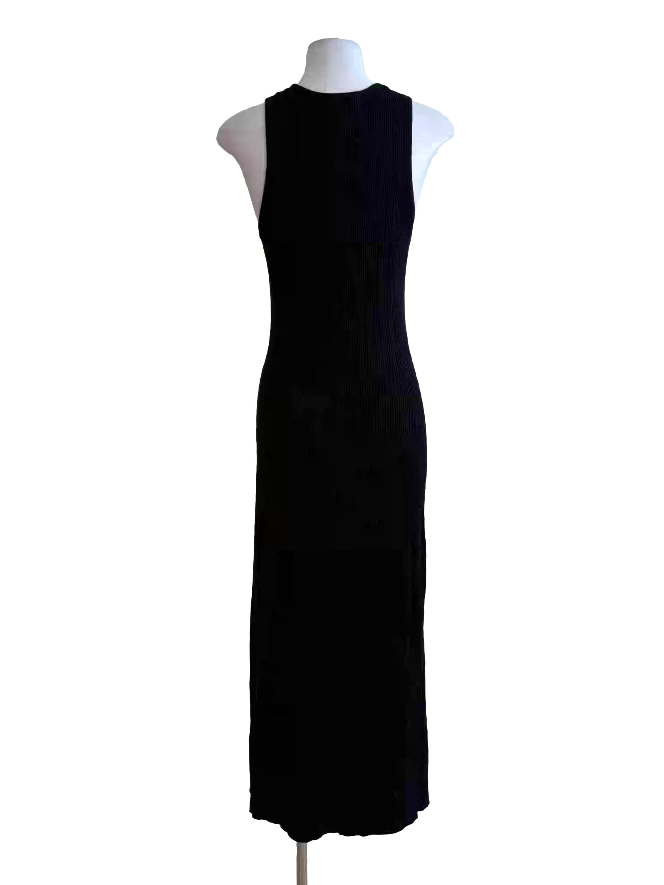 Jet Black Sleeveless Ribbed Bodycon Dress