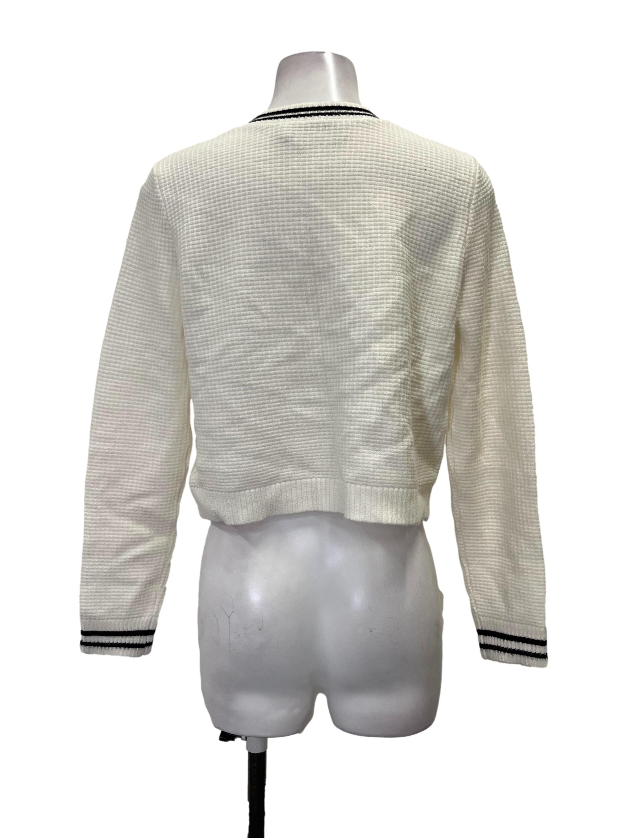 Off White With Black Lines Waffle Knit Cardigan