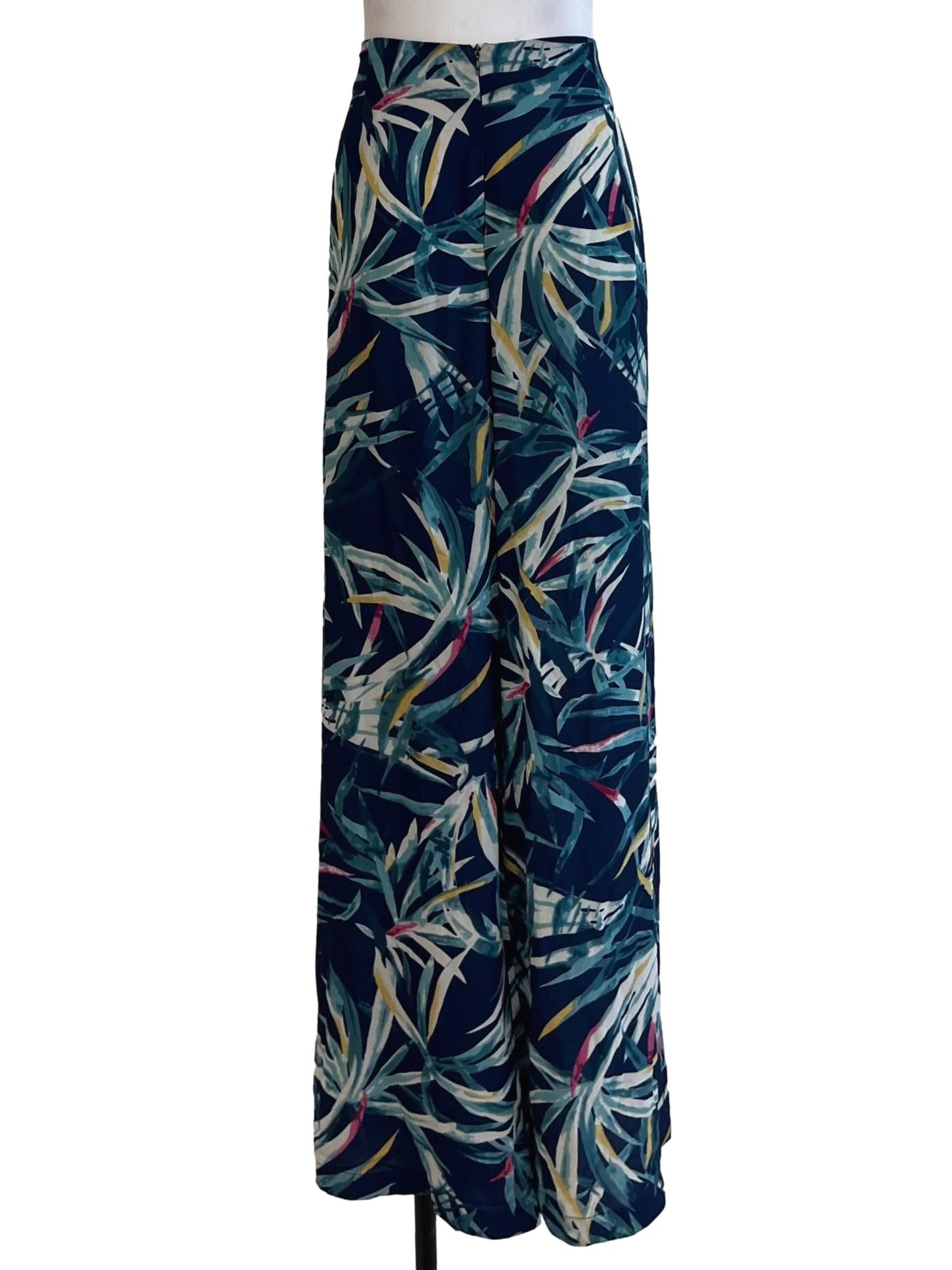 Navy Blue Abstract Wide Leg Pants