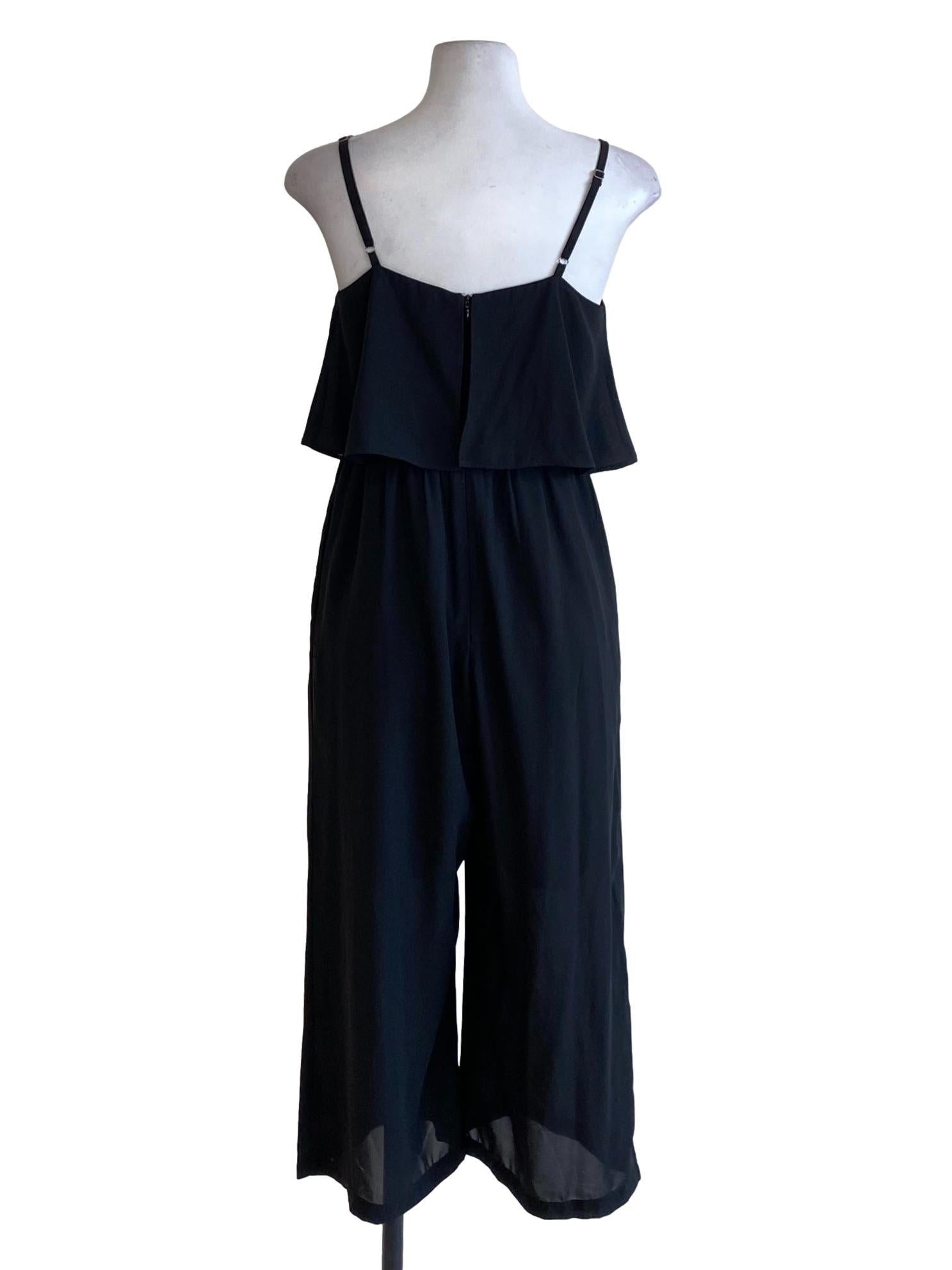 Jade Black V-Neck Cape Bust Loose Flowy Jumpsuit