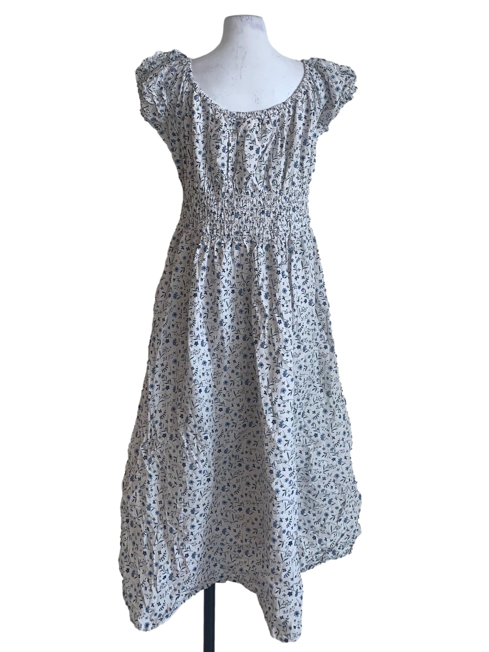White Floral Peasant Dress CM