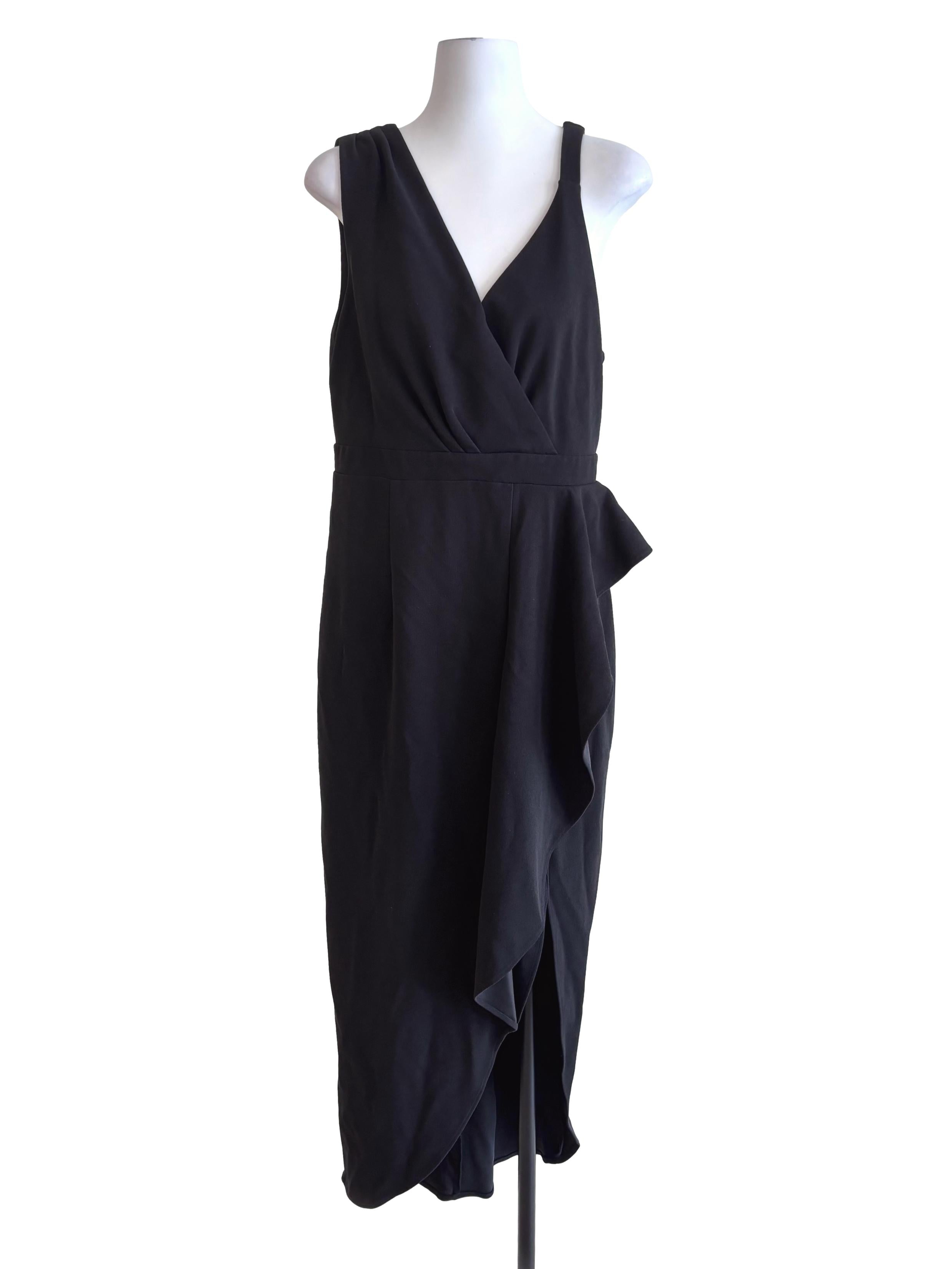Black Deep V Ruffle Dress