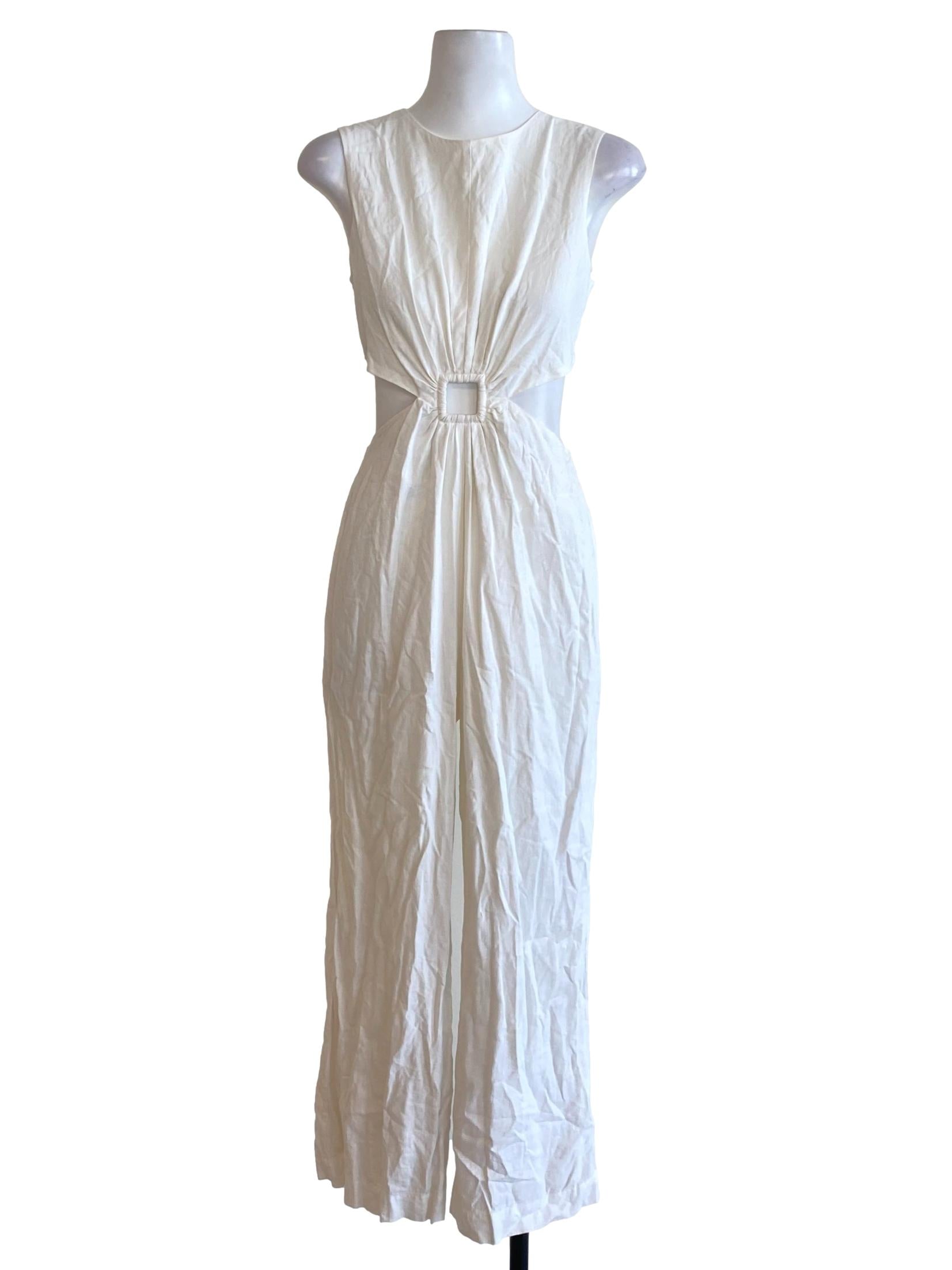 Daisy White Round Neck Cut Out Waist Regular Jumpsuit