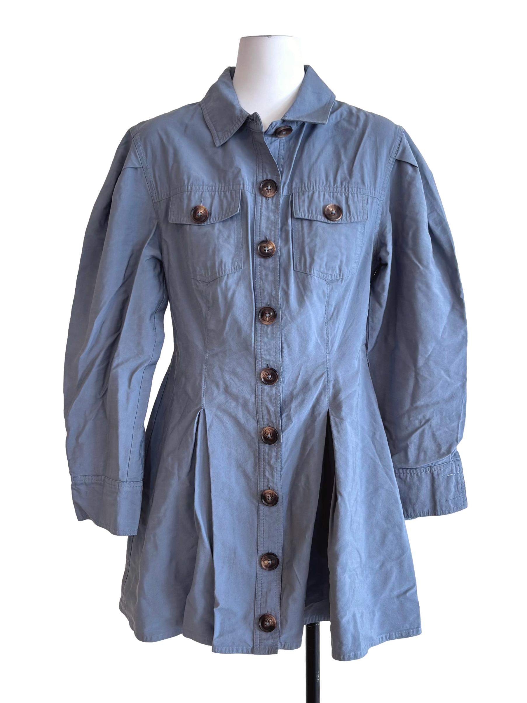 Stone Blue Button Front Mini Dress