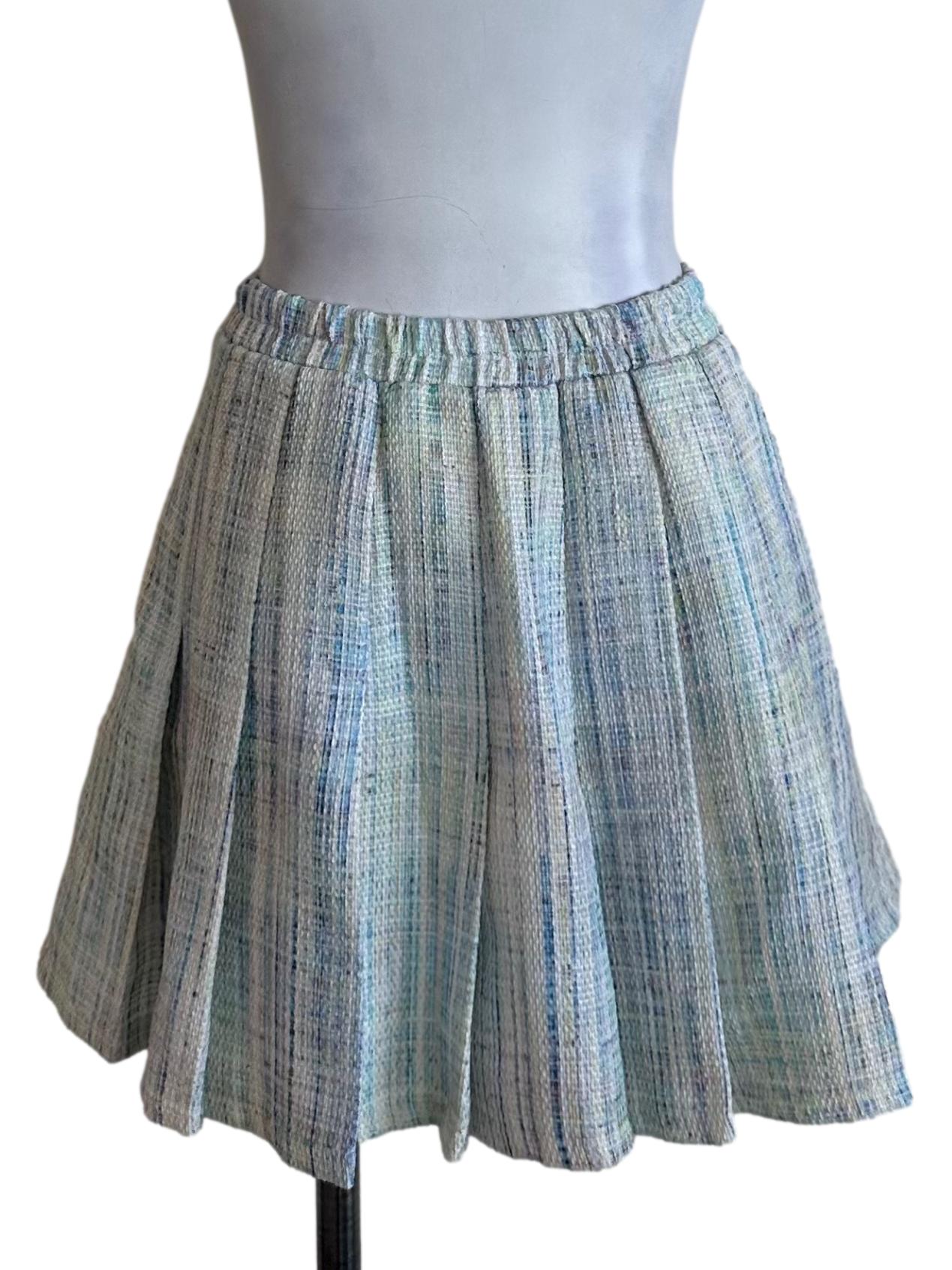 Mint Green Tweed Textured Knife Pleated Skorts
