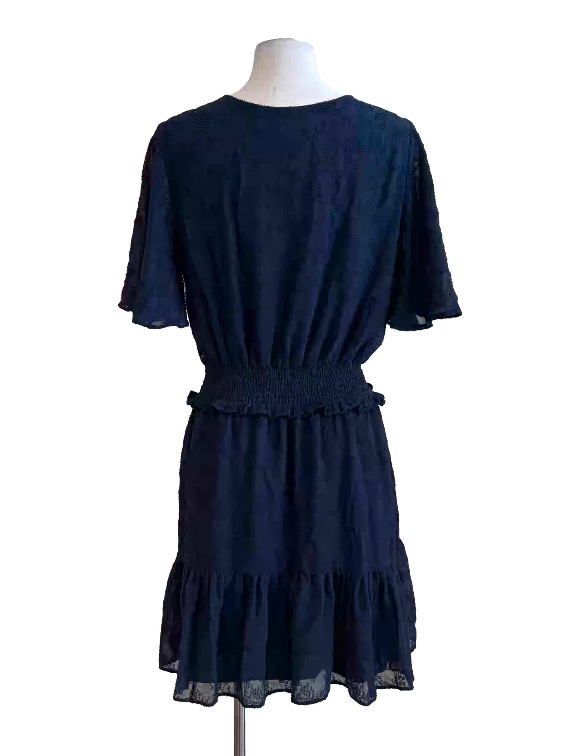 Navy Blue Short Sleeve Textured Dress