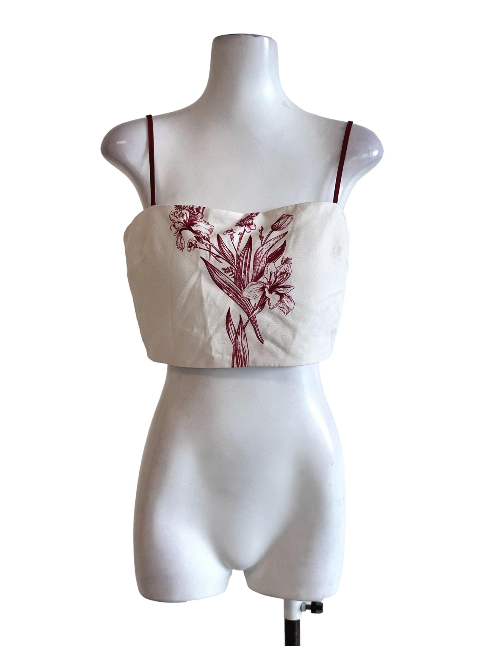 Porcelain White Padded Flower Printed Sleeveless Top
