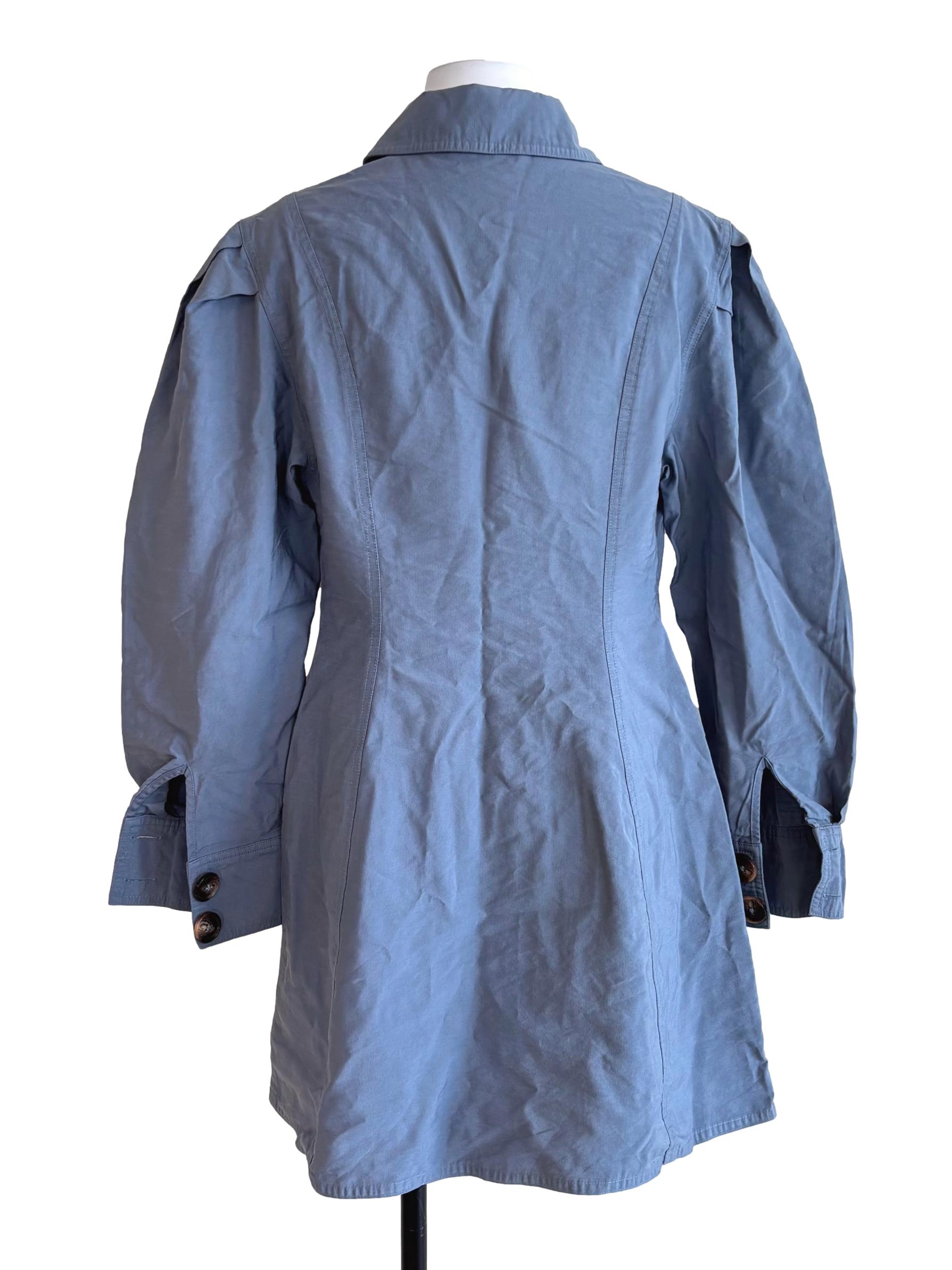 Stone Blue Button Front Mini Dress