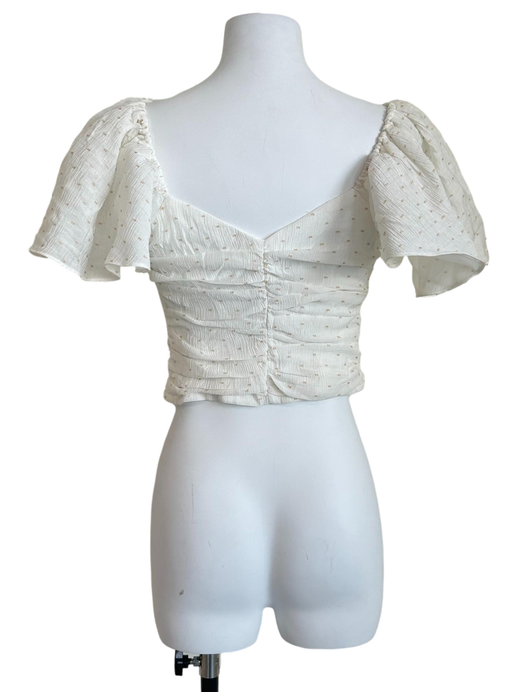 White Ruched Puff Sleeve Crop Top