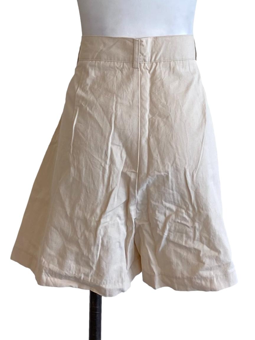 Cream White Buttoned Waist Tailored Bermuda Shorts