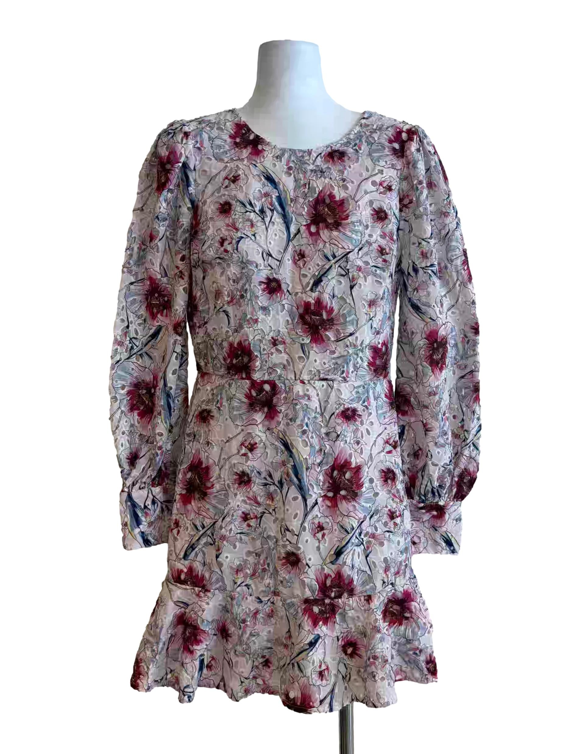 Rice White Long Sleeve Floral Eyelet Dress