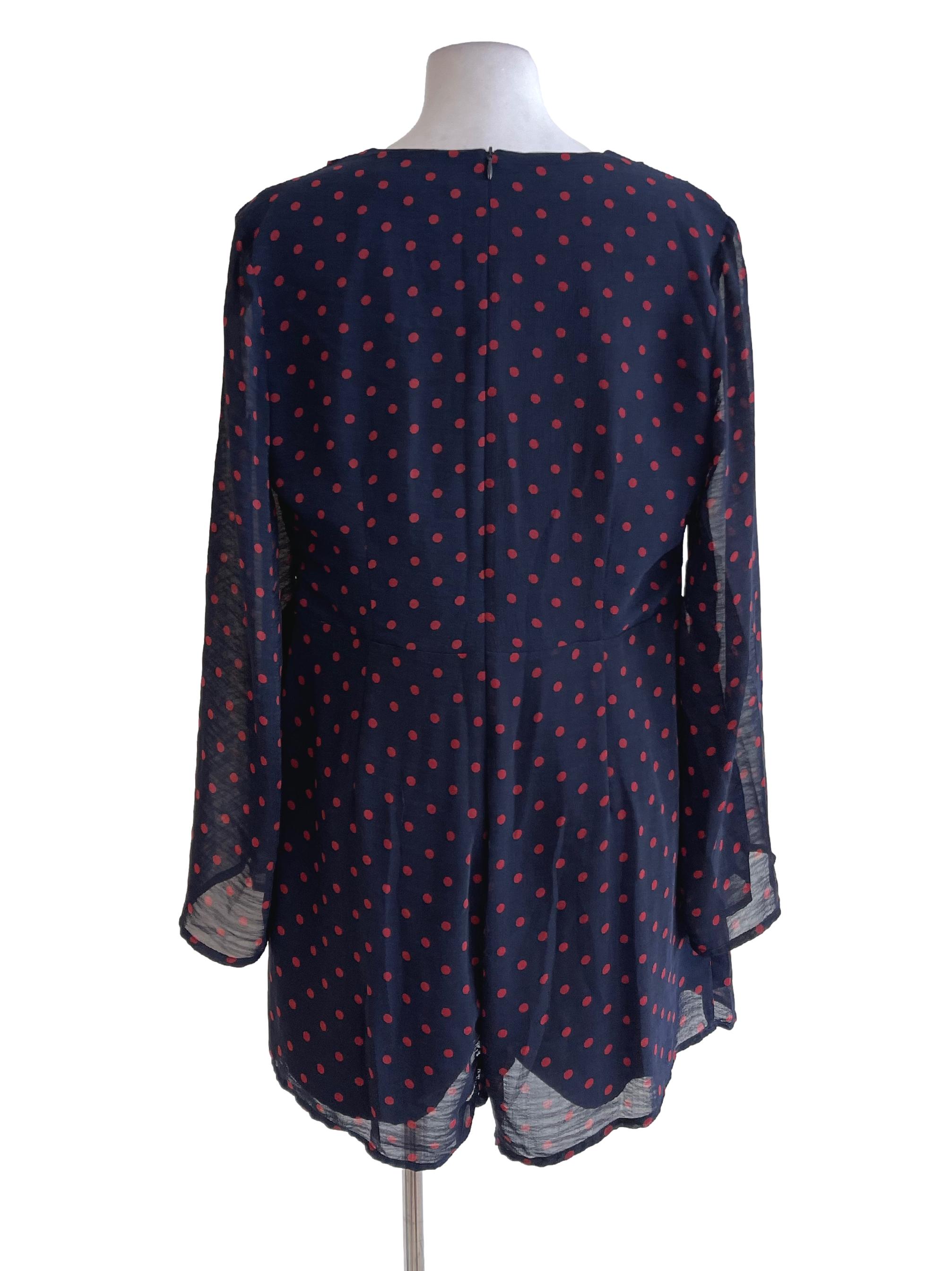Navy Blue Polka Dot Wrap Romper