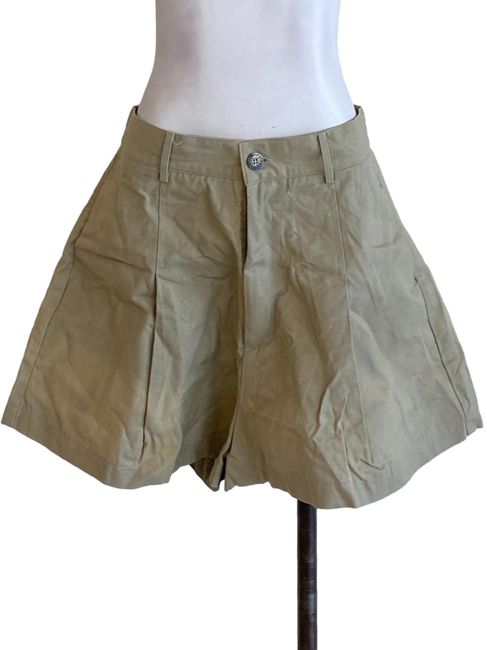 Dark Sage Green Buttoned Waist Wide Leg Baggy Shorts