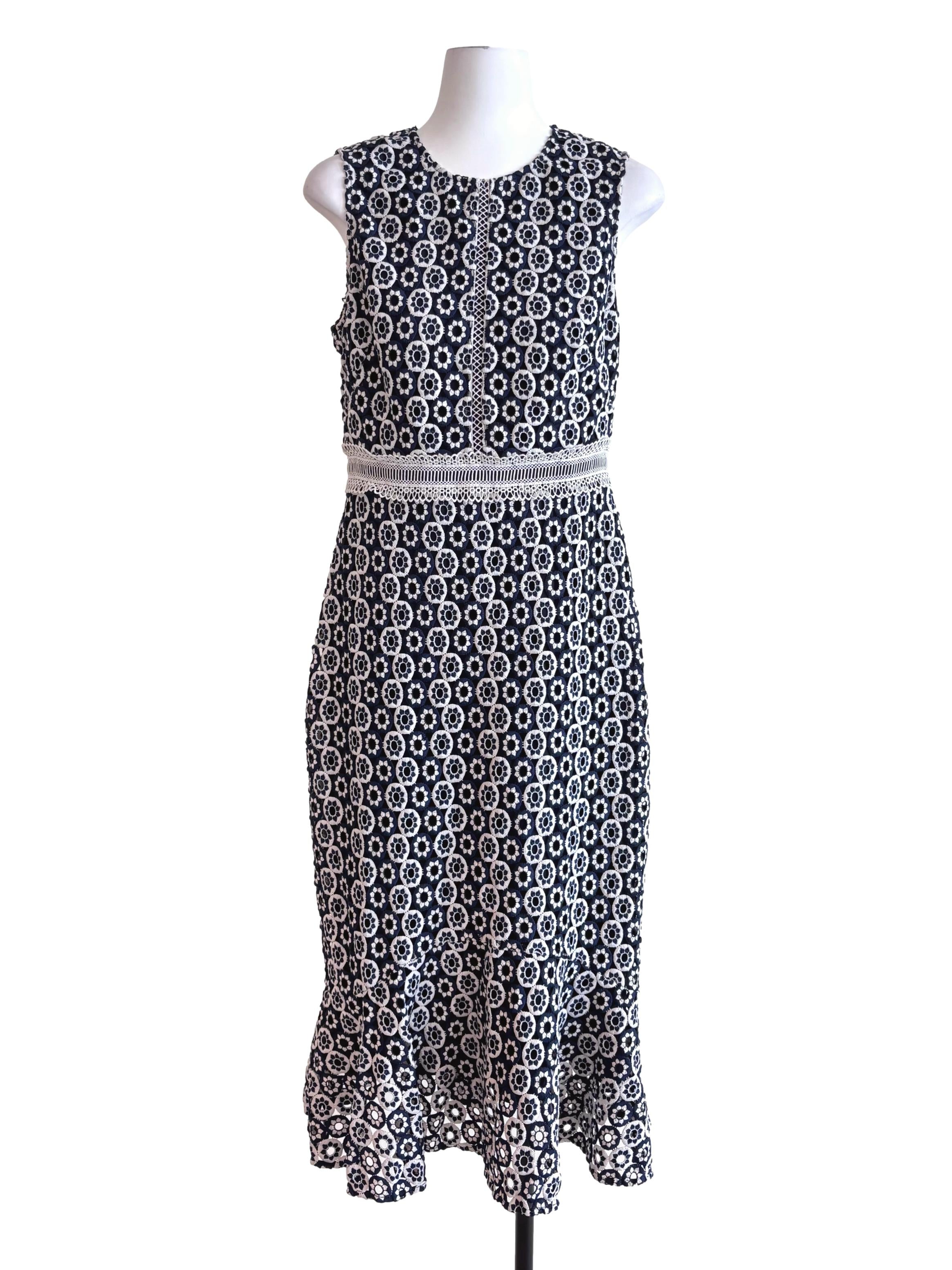 Navy Blue Embroidered Midi Dress