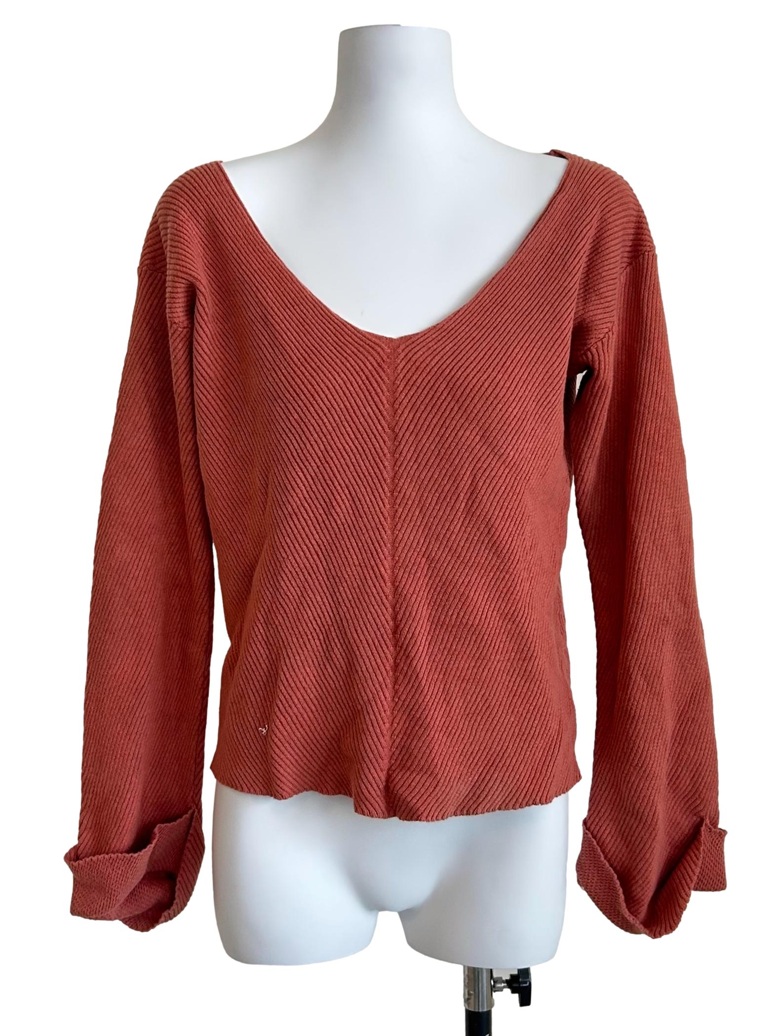 Rust Ribbed Knit Long Sleeve Top