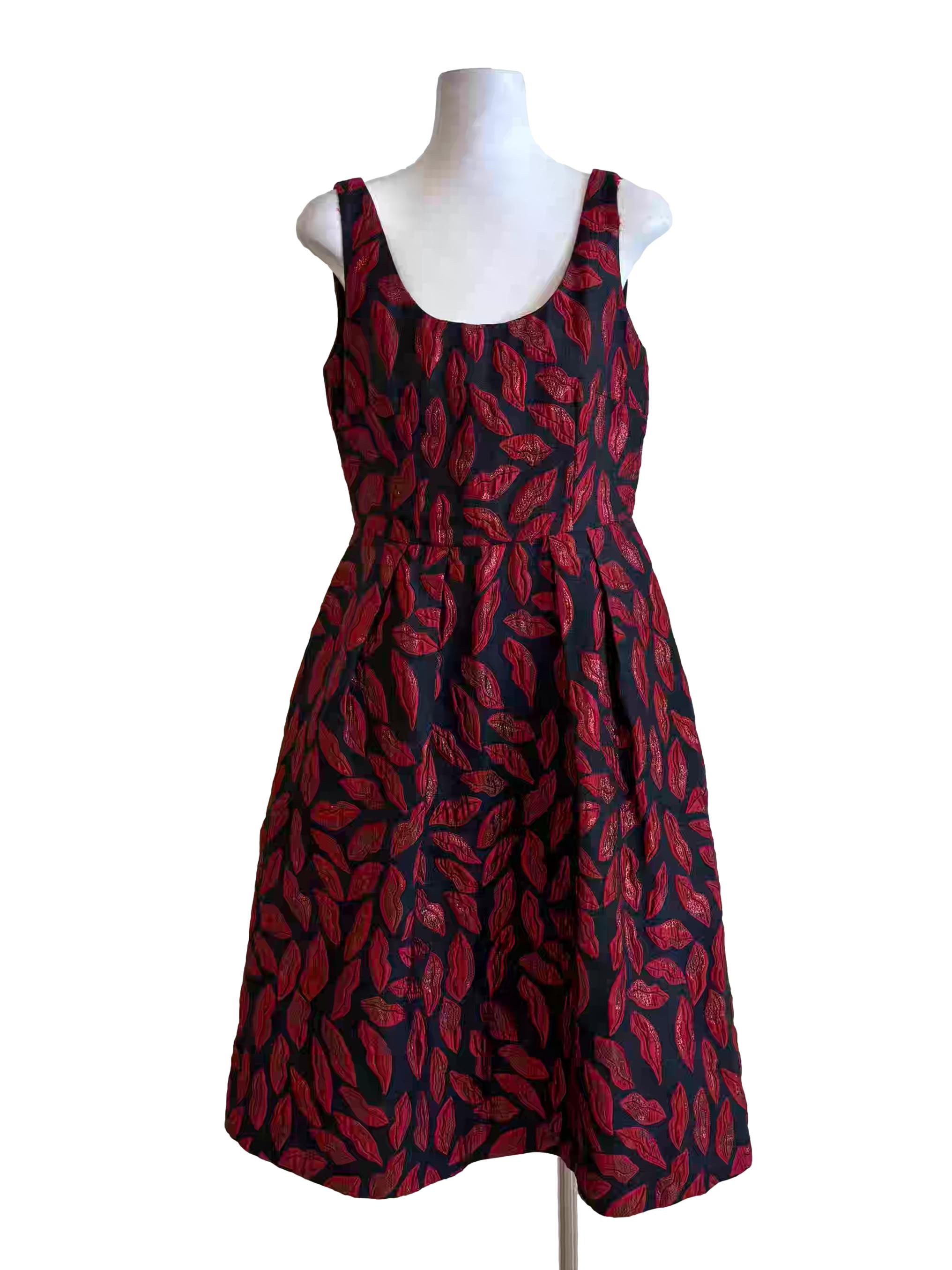 Carmine Red Scoop Neck Patterned Dress