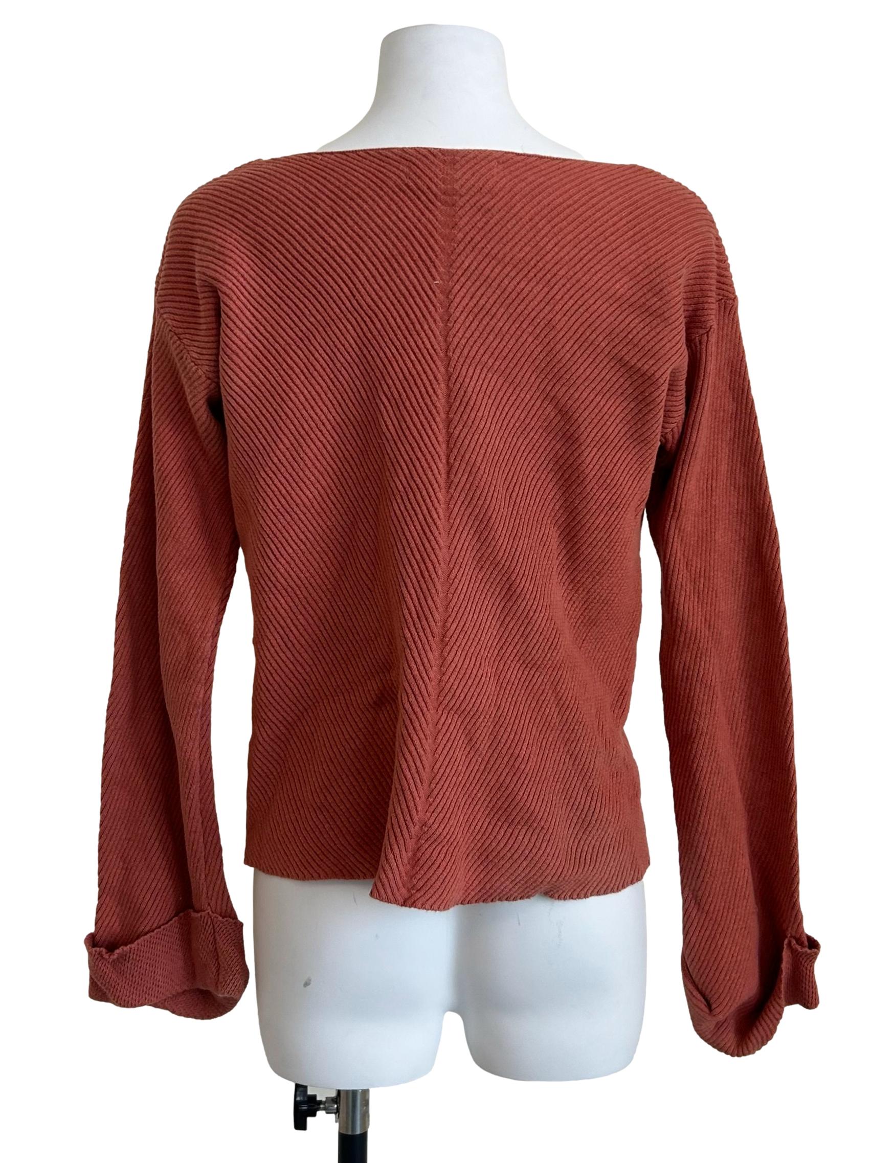 Rust Ribbed Knit Long Sleeve Top