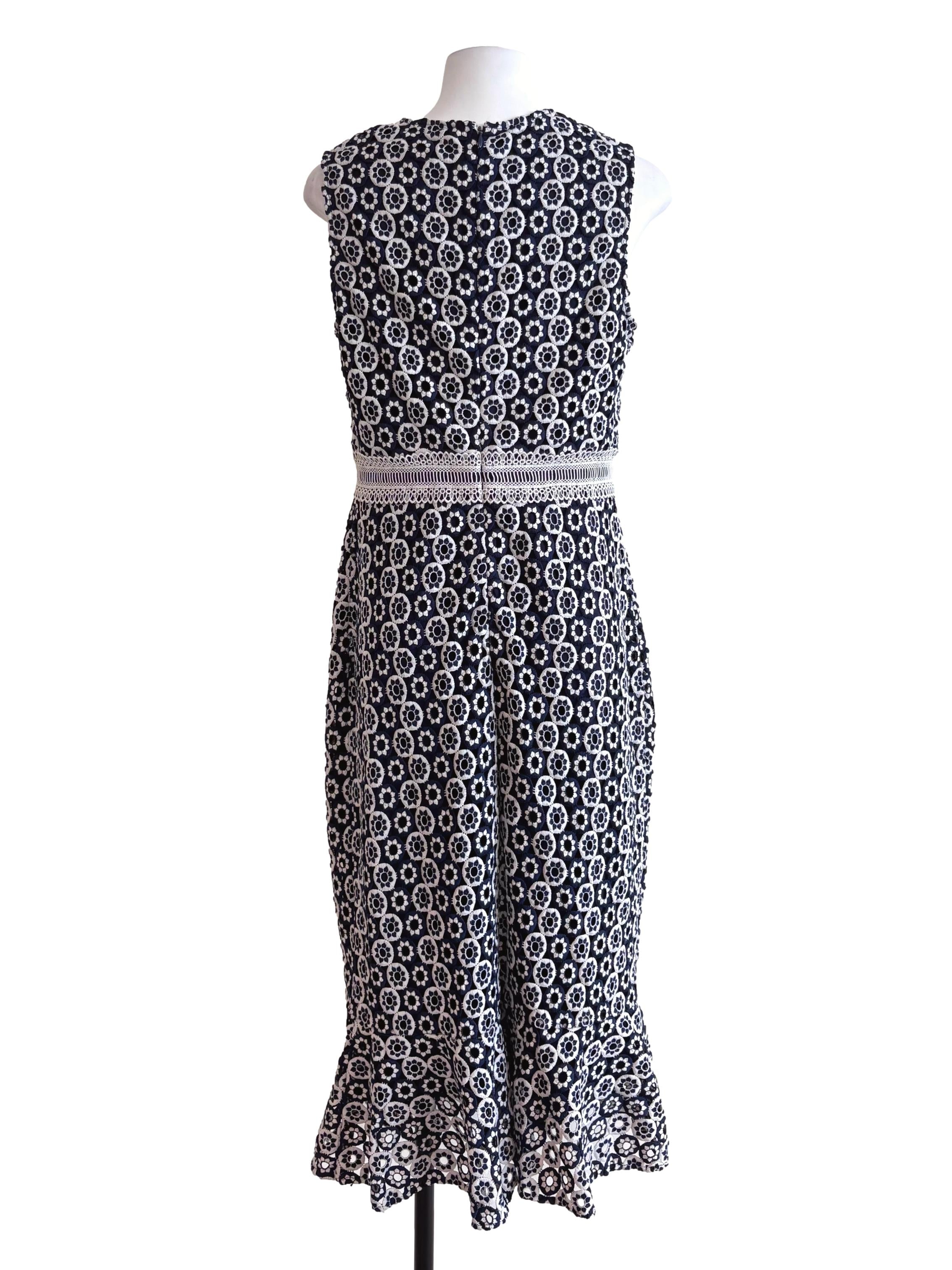 Navy Blue Embroidered Midi Dress