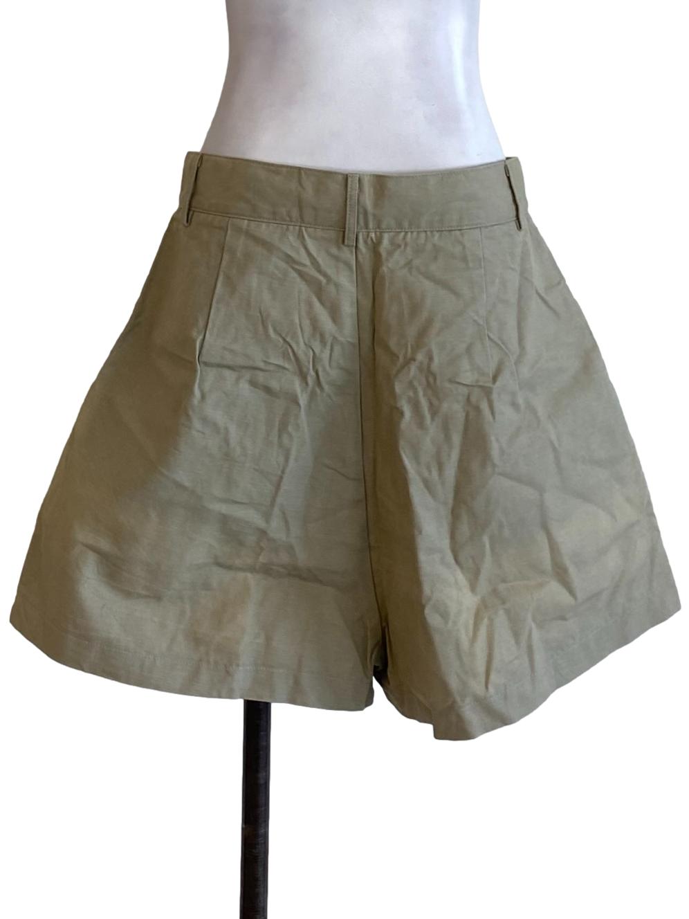 Dark Sage Green Buttoned Waist Wide Leg Baggy Shorts