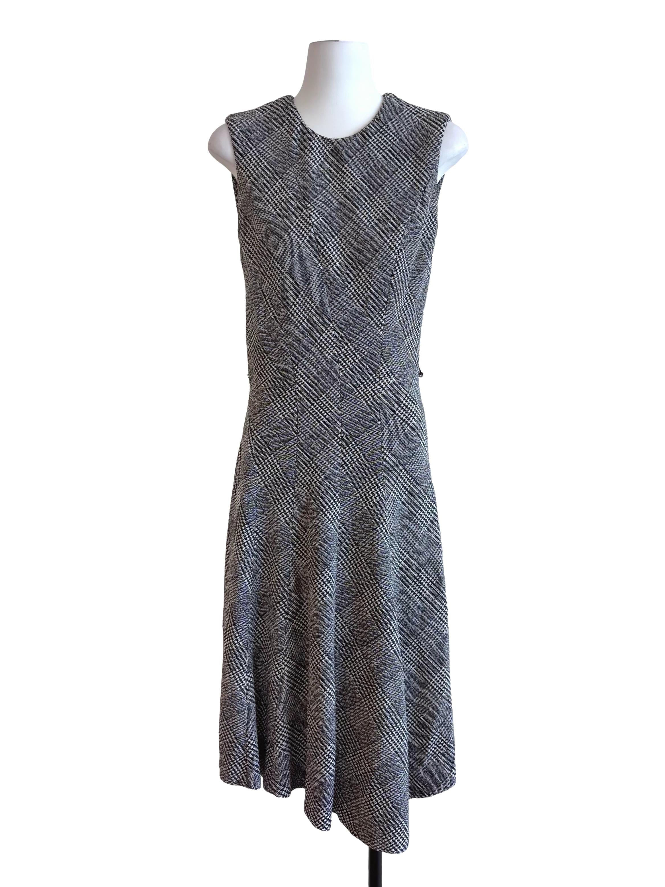 Black Houndstooth Pattern Midi Dress