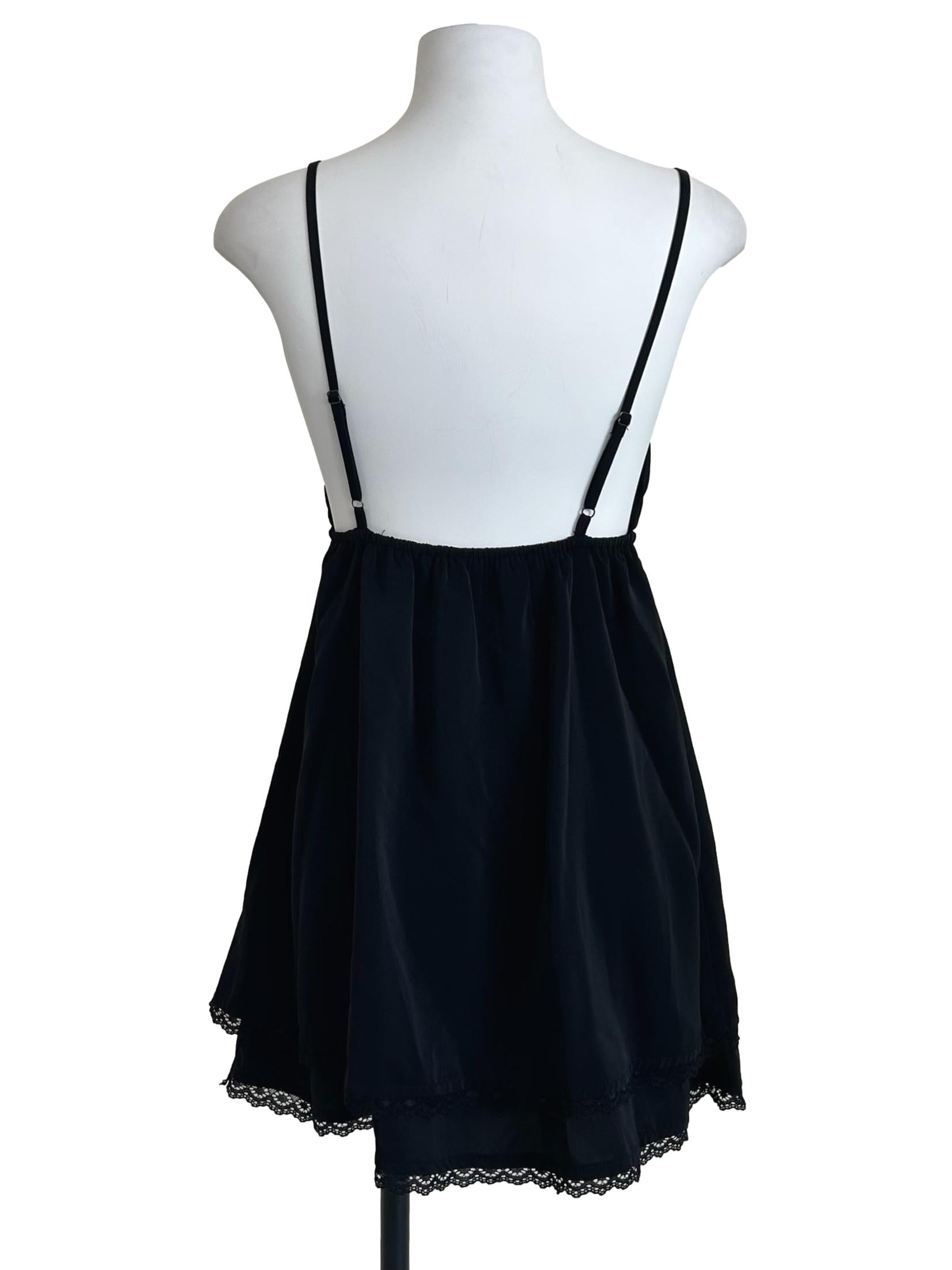 Black Lace Trim Cami Slip Dress