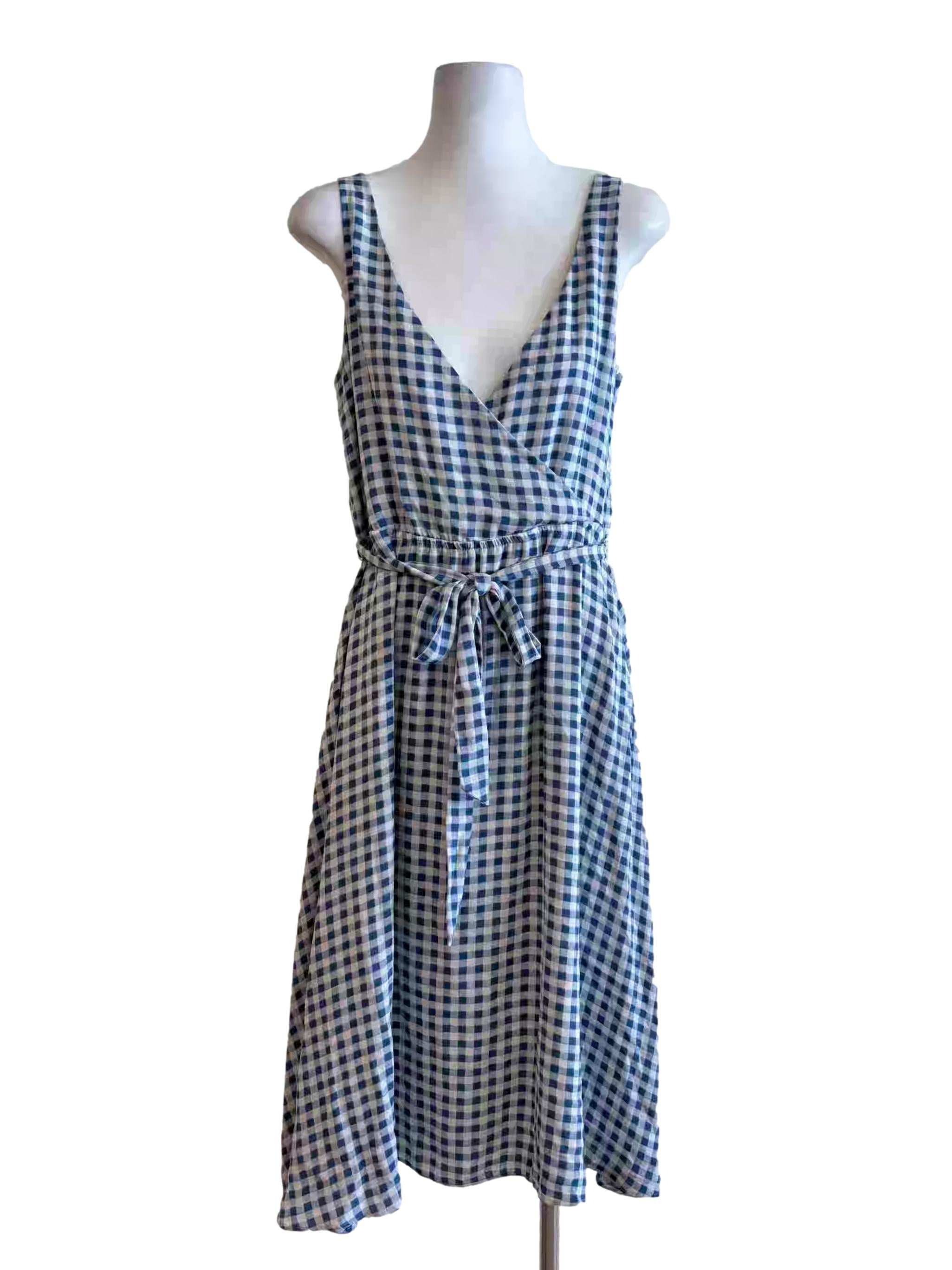 Carolina Blue Surplice Sleeveless Gingham Dress