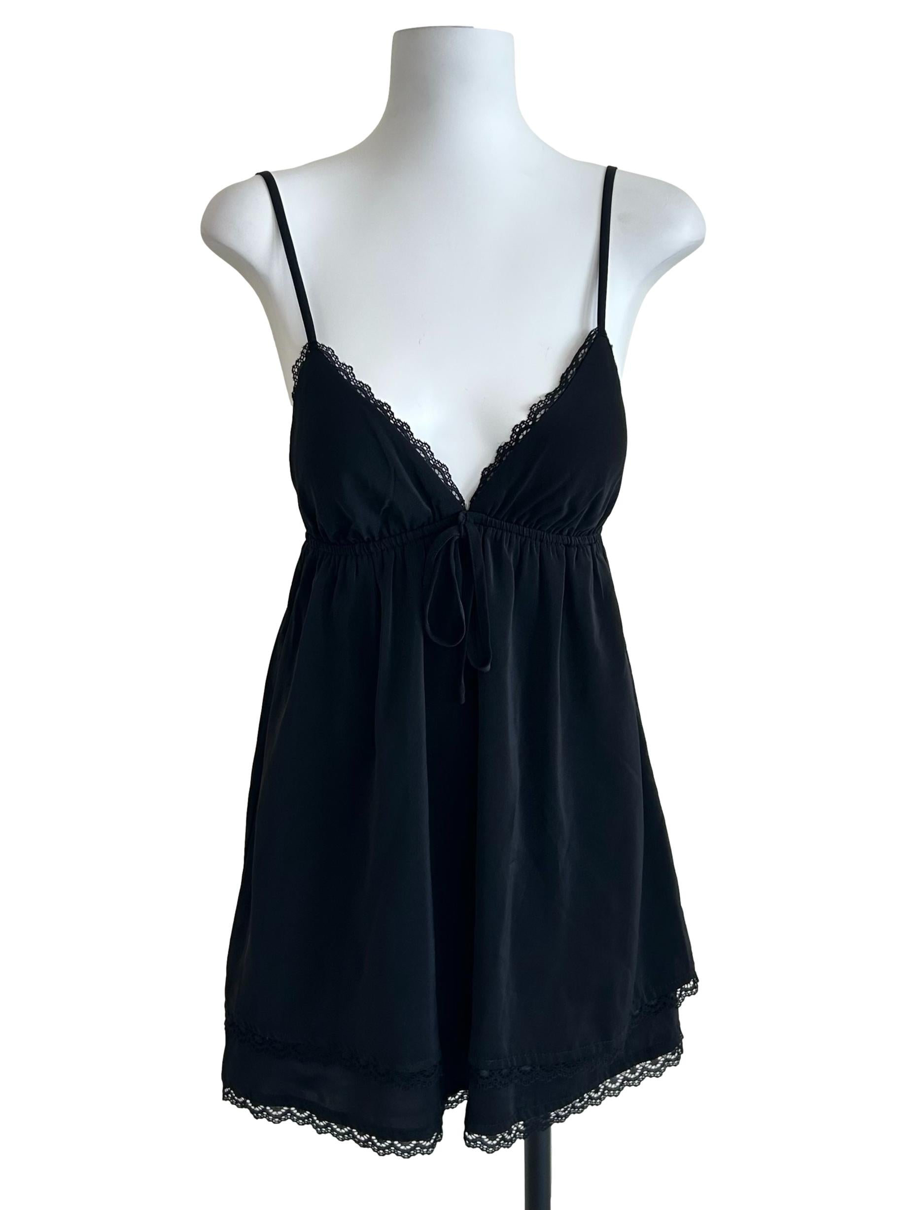 Black Lace Trim Cami Slip Dress