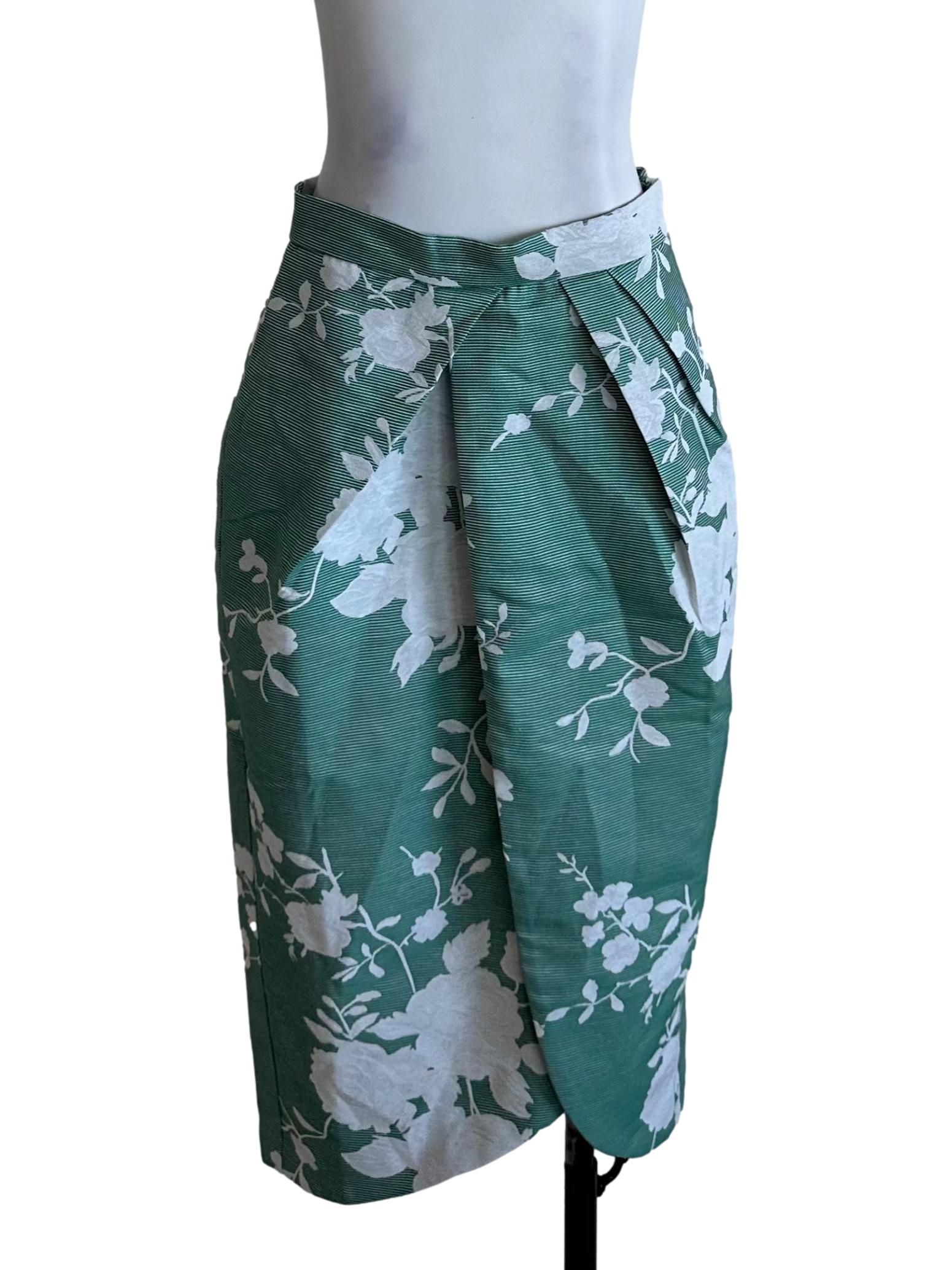 Fern Green Stripe Floral Draped Skirt LB