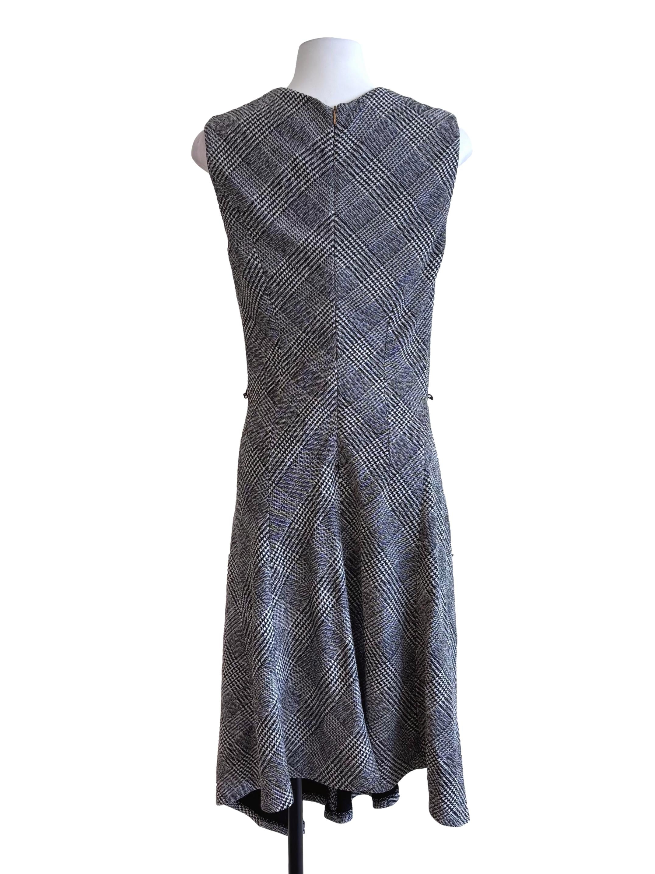 Black Houndstooth Pattern Midi Dress