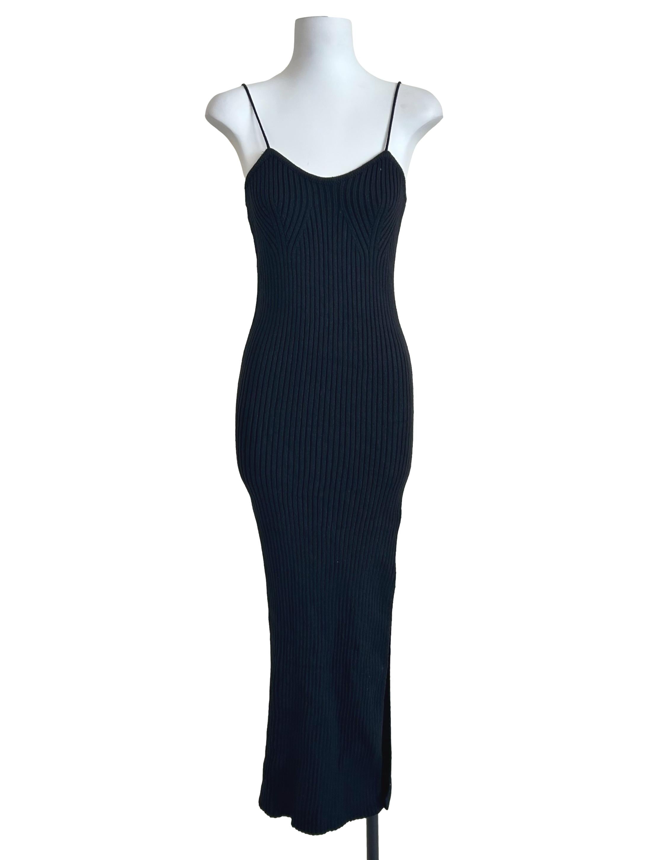 Black Ribbed Knit  Slip Dress