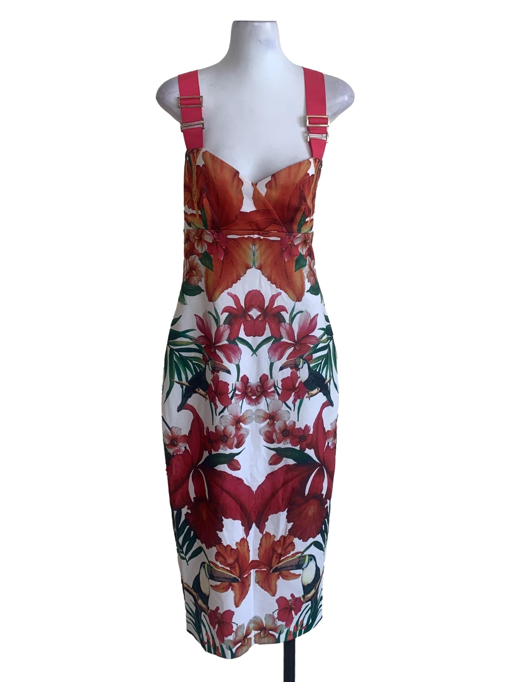 White Jameela Tropical Toucan Midi Dress