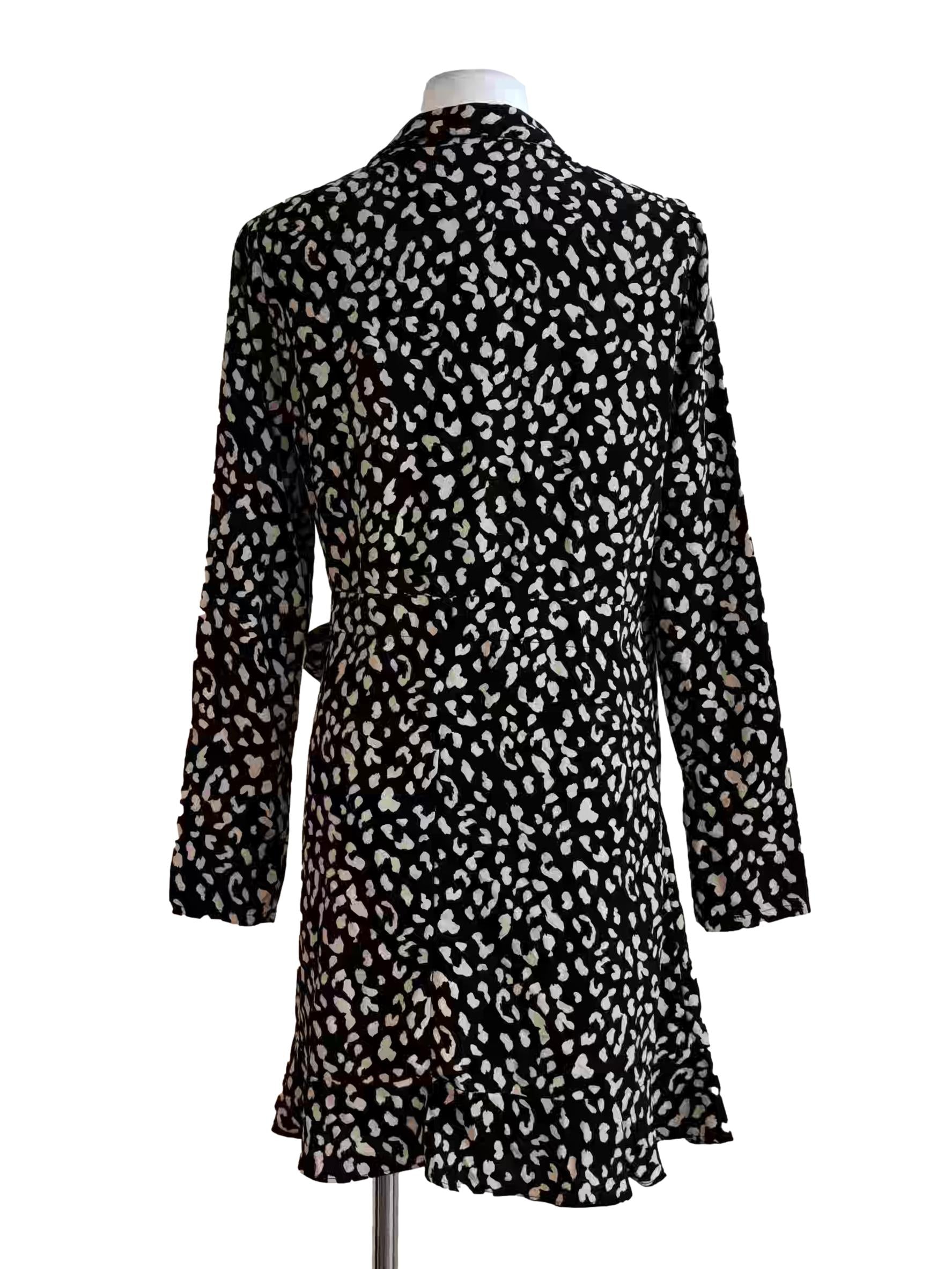 Soft Black And White Patterned Wrap Dress