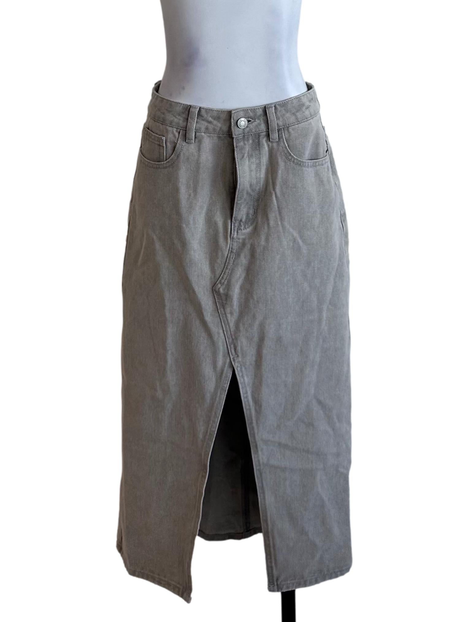 Ash Grey Denim Slit Skirt